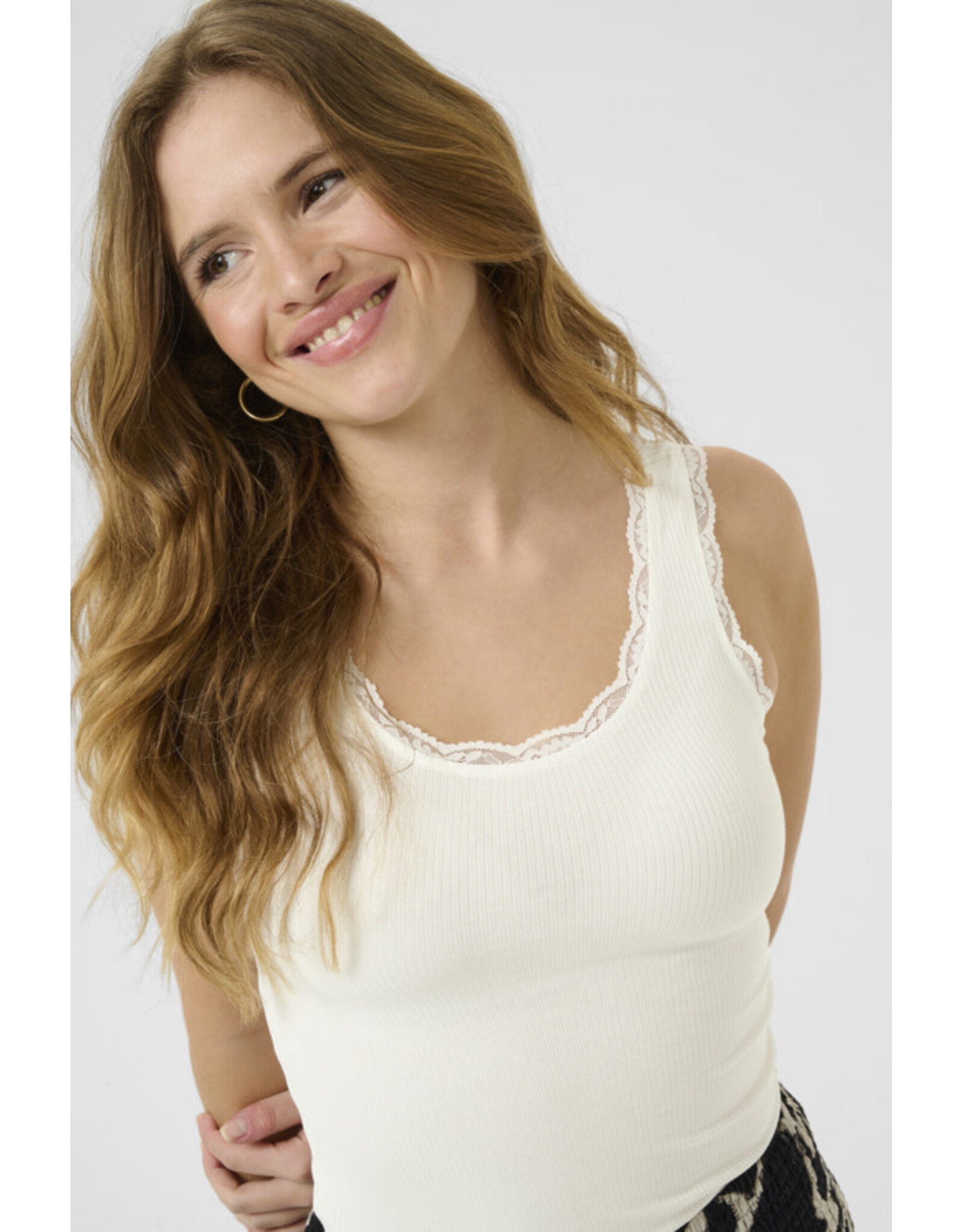 Kaffe Kaffe - Omi Lace Trim Tank (Chalk)