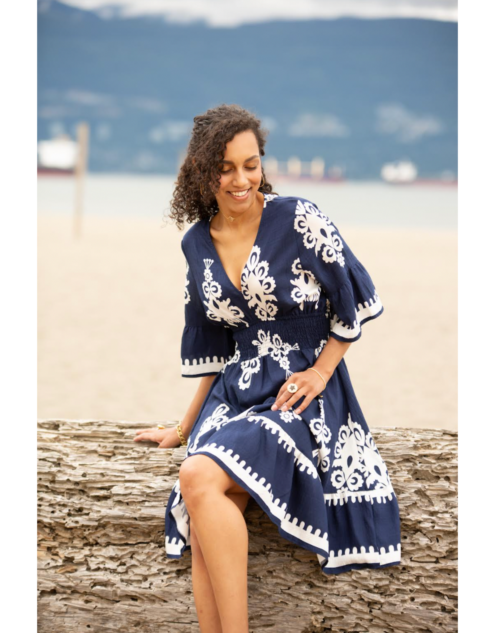 Papillon Papillon - Boho Print V Neck Dress (Navy)