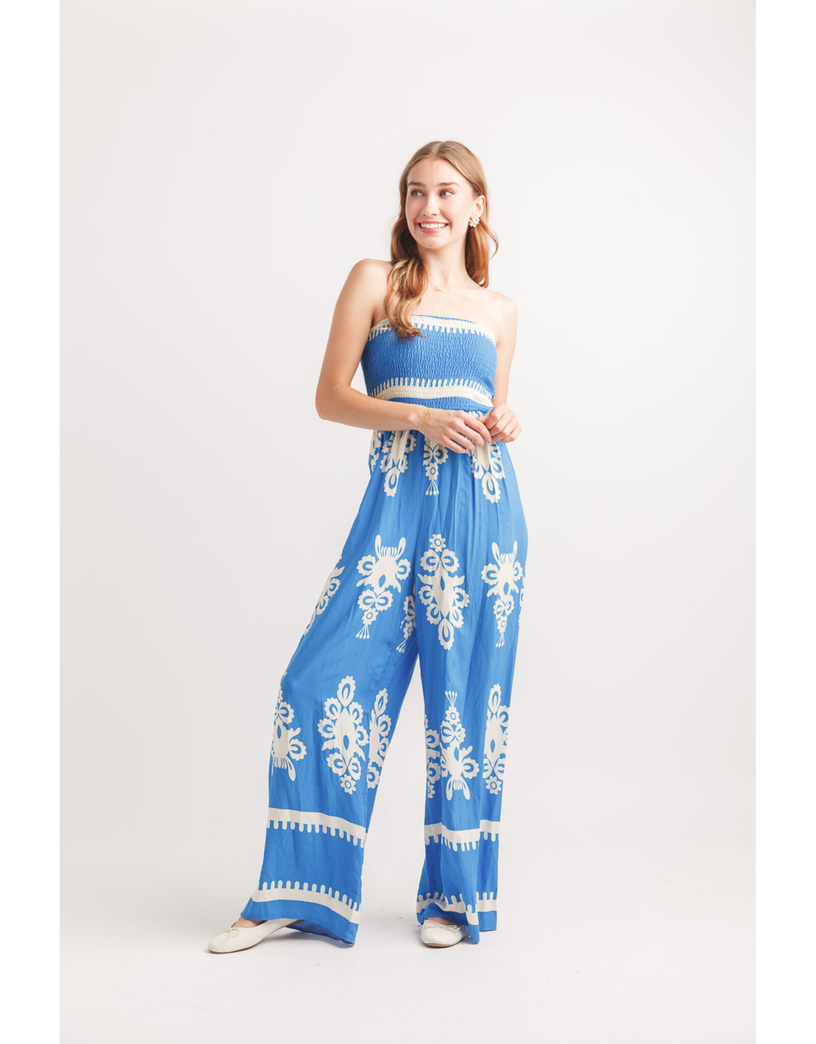 Papillon Papillon - Geo Print Wide Leg Jumpsuit (Blue)
