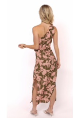 Sadie & Sage Sadie & Sage - My Dearest One Shoulder Drapey Midi Dress (Olive Pink)