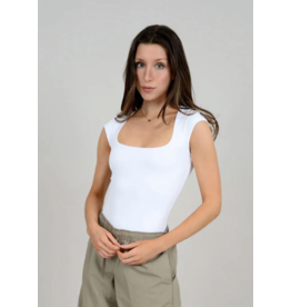 RD Style RD Style - Tiara Rib Rounded Square Neck Bodysuit (White)