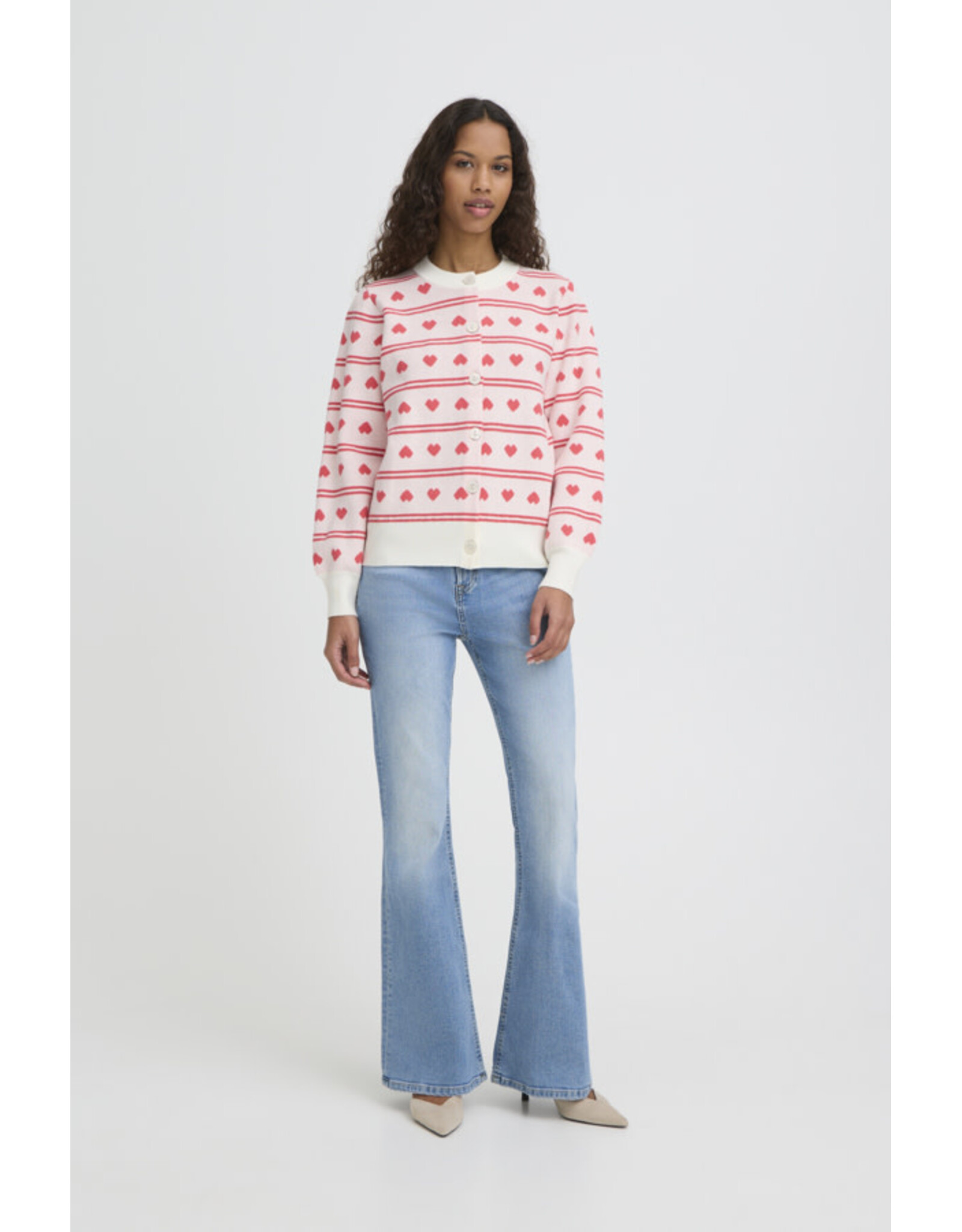 ICHI ICHI - Brielle Heart Print Cardigan (Birch / Pink)