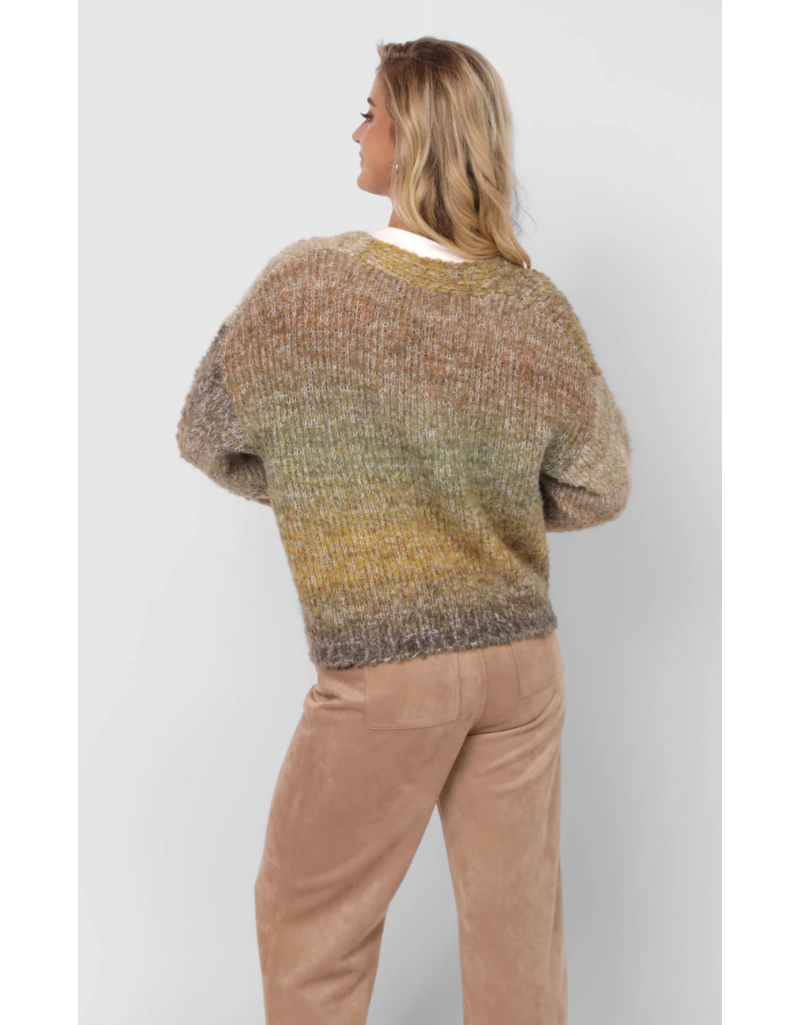 Sadie & Sage Sadie & Sage - Smiley Ombre Fuzzy Knit Cardigan (Olive Brown)