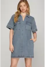 She + Sky Short Sleeve Denim Dress