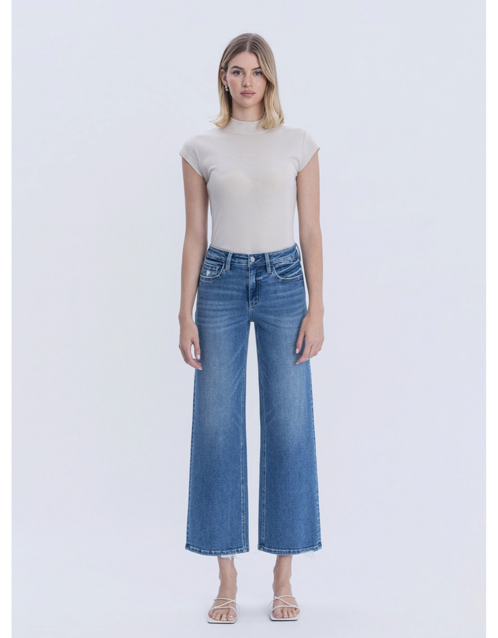 VERVET VERVET - High Rise Medium Wash Ankle Wide Jeans (Blue Soul)