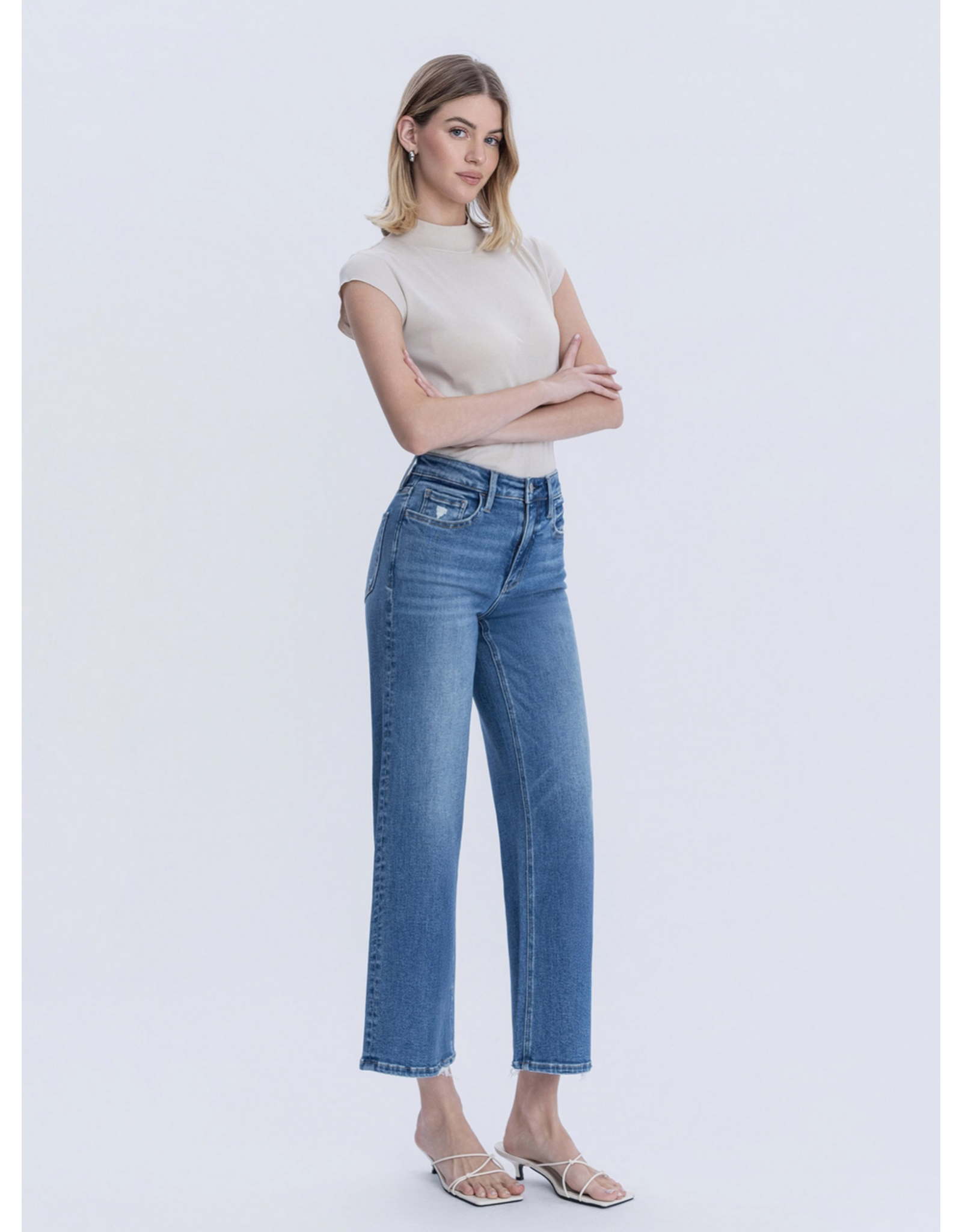 VERVET VERVET - High Rise Medium Wash Ankle Wide Jeans (Blue Soul)