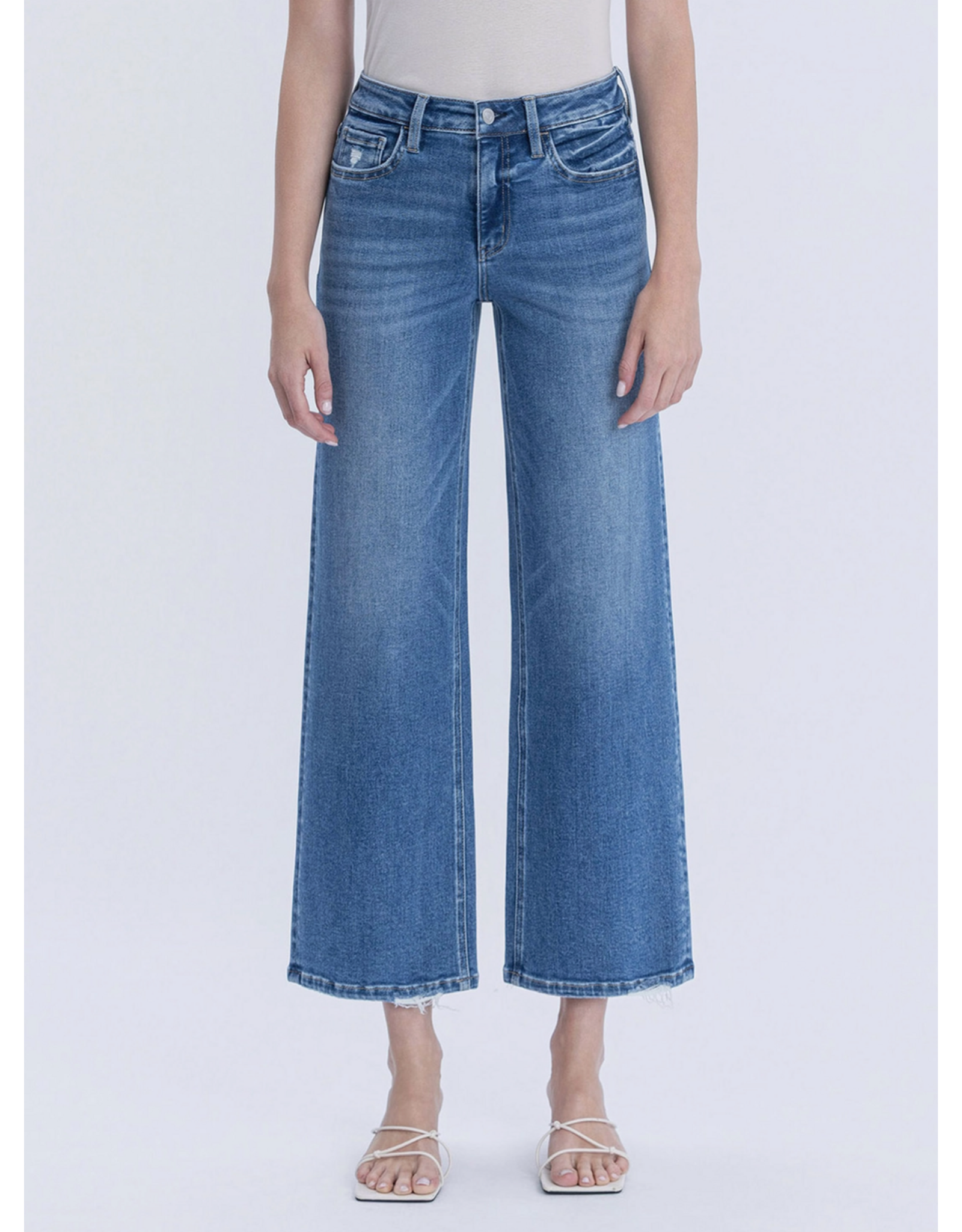 VERVET VERVET - High Rise Medium Wash Ankle Wide Jeans (Blue Soul)