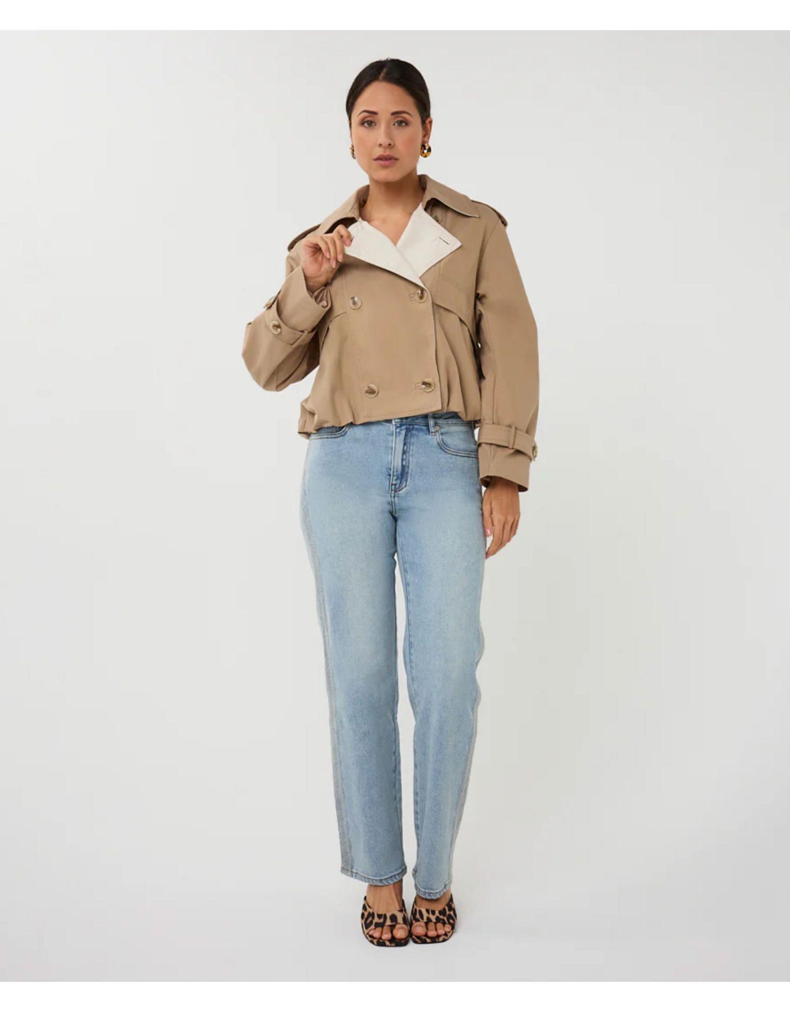 EsQualo EsQualo - Cropped Balloon Hem Trench (Stone)
