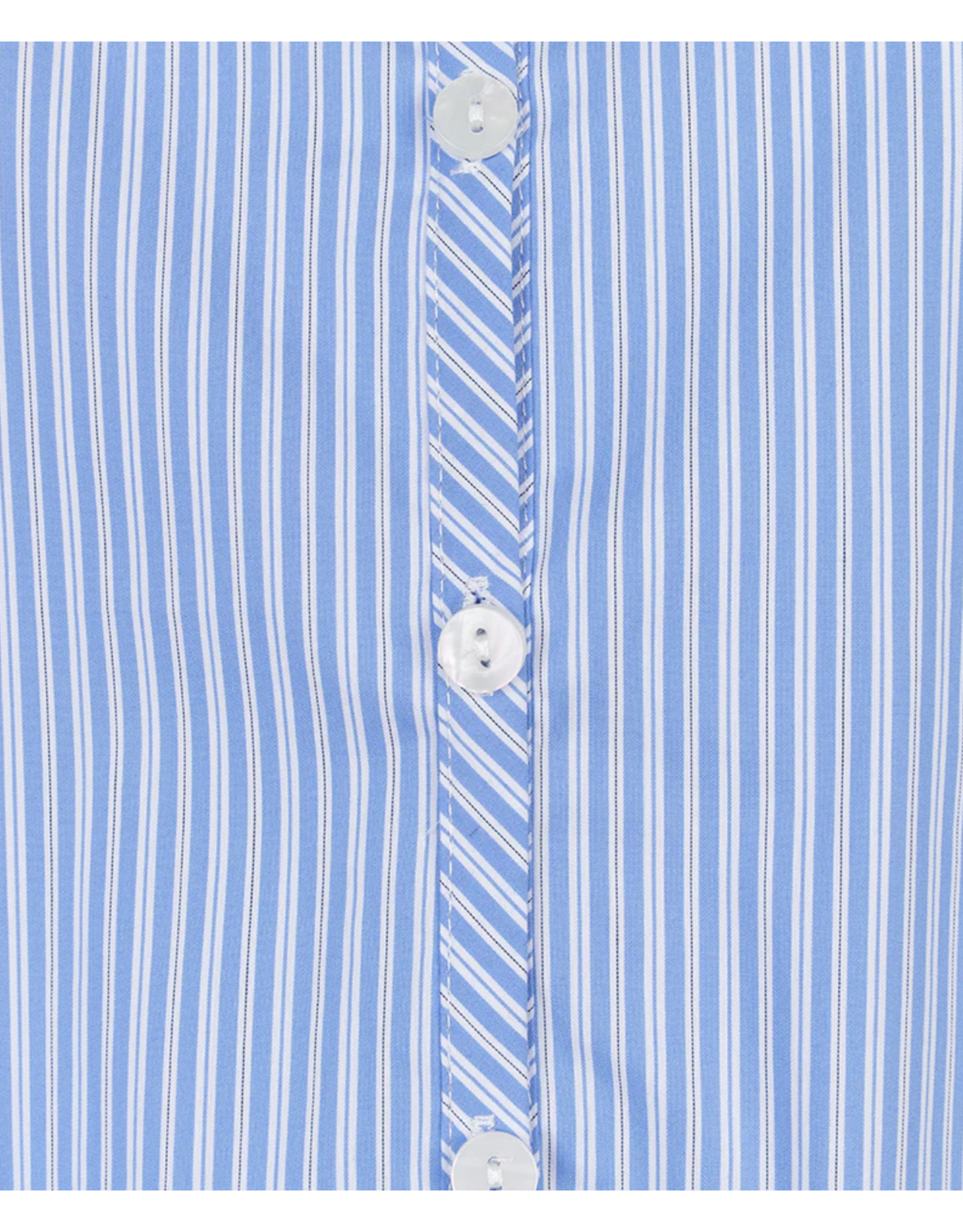 EsQualo EsQualo - Striped Button Up with Balloon Hem and Side Ties (Blue / White)