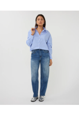 EsQualo EsQualo - Striped Button Up with Balloon Hem and Side Ties (Blue / White)