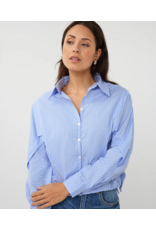 EsQualo EsQualo - Striped Button Up with Balloon Hem and Side Ties (Blue / White)