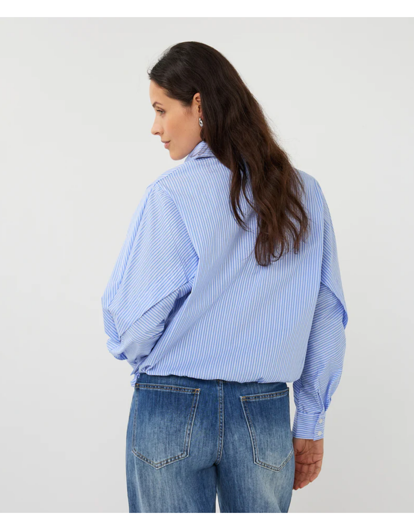 EsQualo EsQualo - Striped Button Up with Balloon Hem and Side Ties (Blue / White)