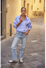 EsQualo EsQualo - Striped Button Up with Balloon Hem and Side Ties (Blue / White)