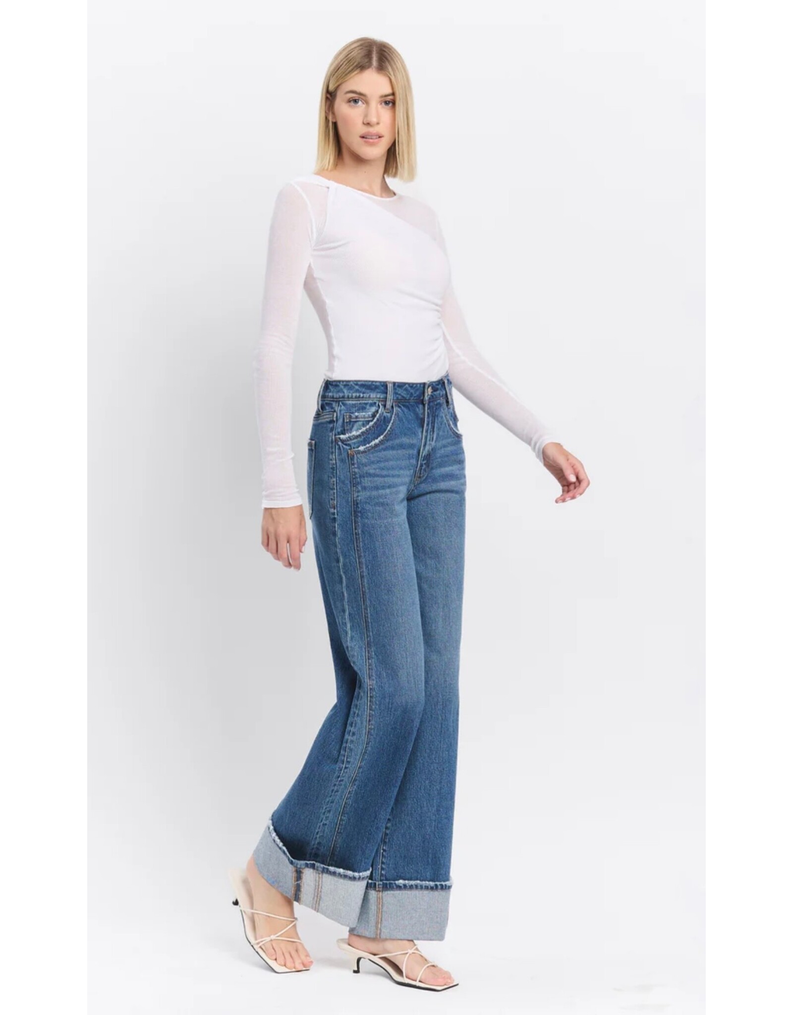 VERVET VERVET - High Rise Cuffed Baggy Wide Panel Jean (Shine)
