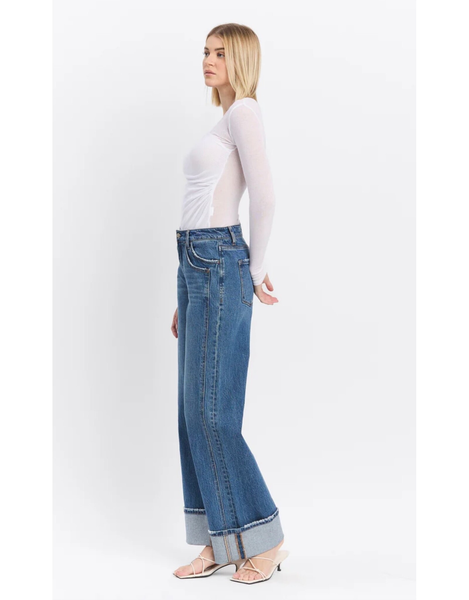 VERVET VERVET - High Rise Cuffed Baggy Wide Panel Jean (Shine)