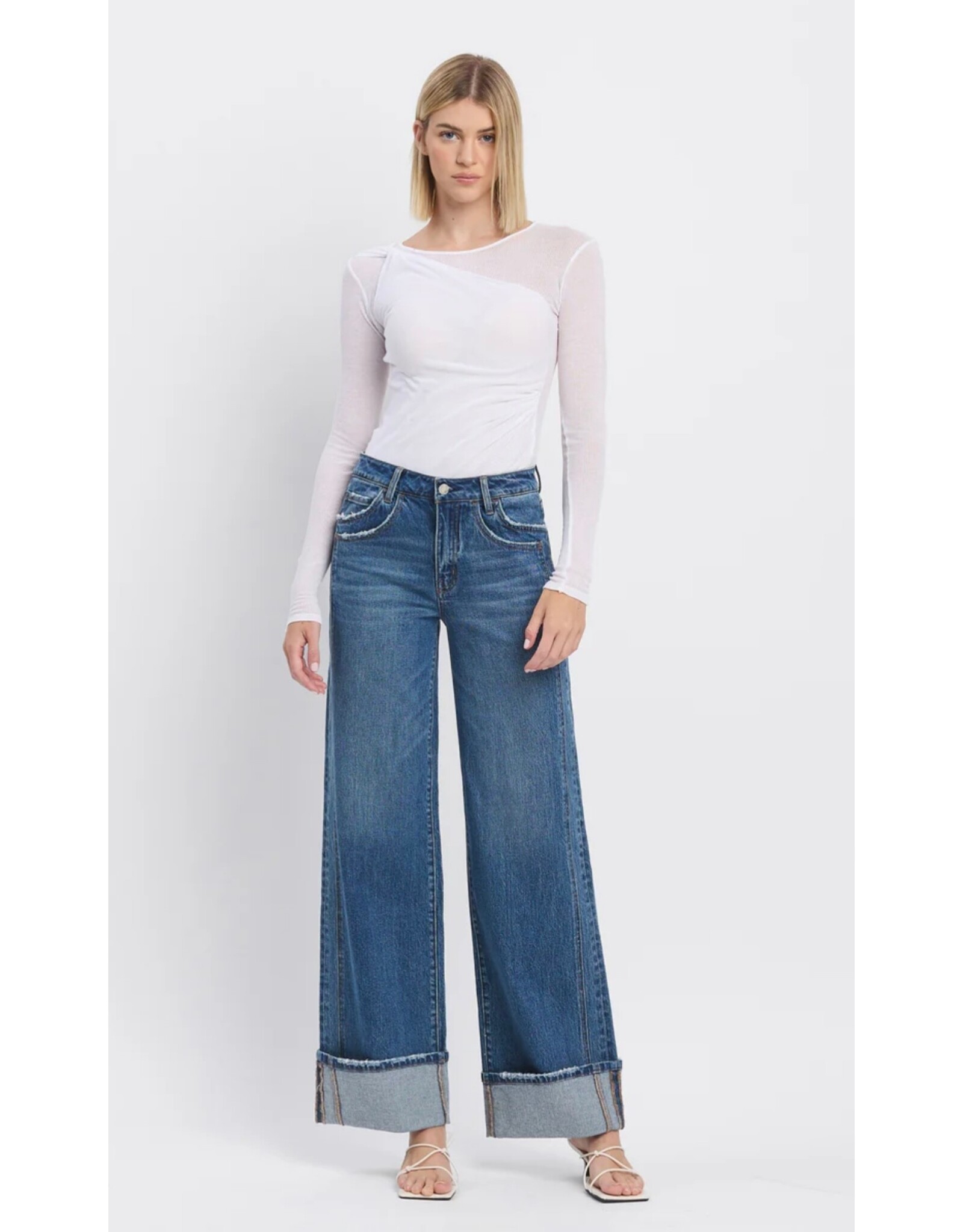 VERVET VERVET - High Rise Cuffed Baggy Wide Panel Jean (Shine)