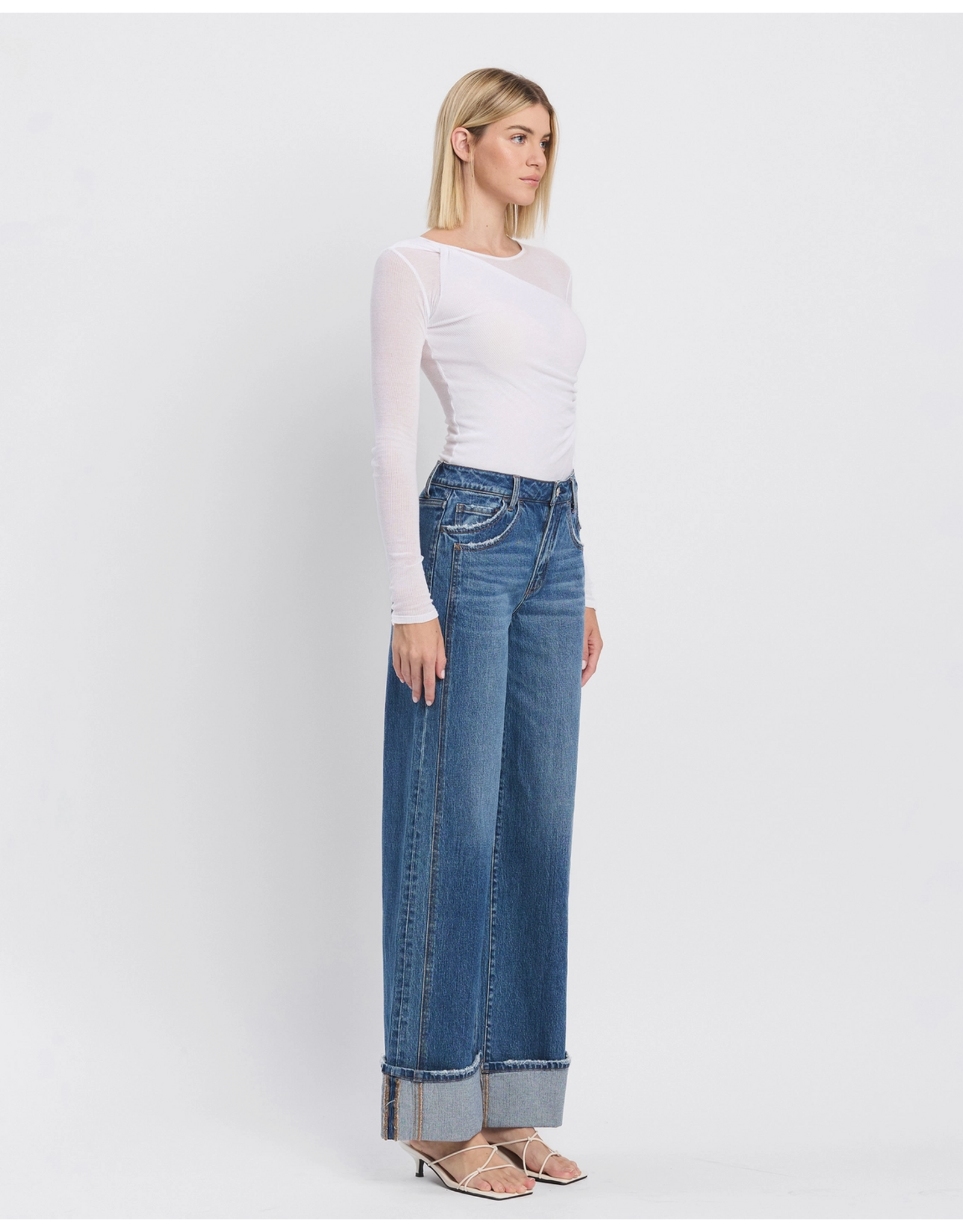 VERVET VERVET - High Rise Cuffed Baggy Wide Panel Jean (Shine)