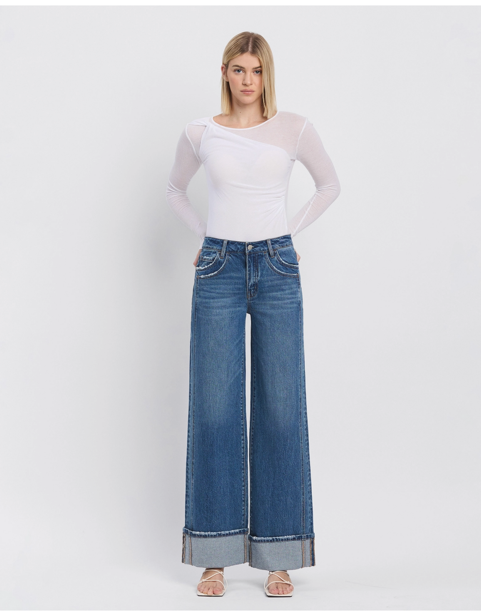 VERVET VERVET - High Rise Cuffed Baggy Wide Panel Jean (Shine)