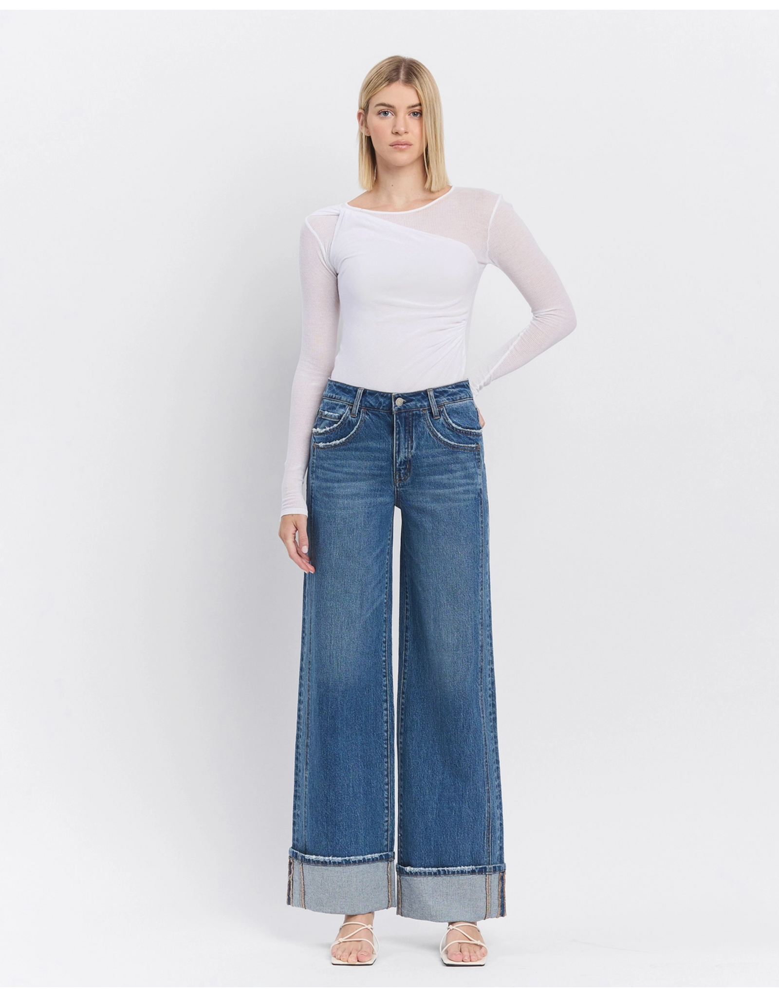VERVET VERVET - High Rise Cuffed Baggy Wide Panel Jean (Shine)