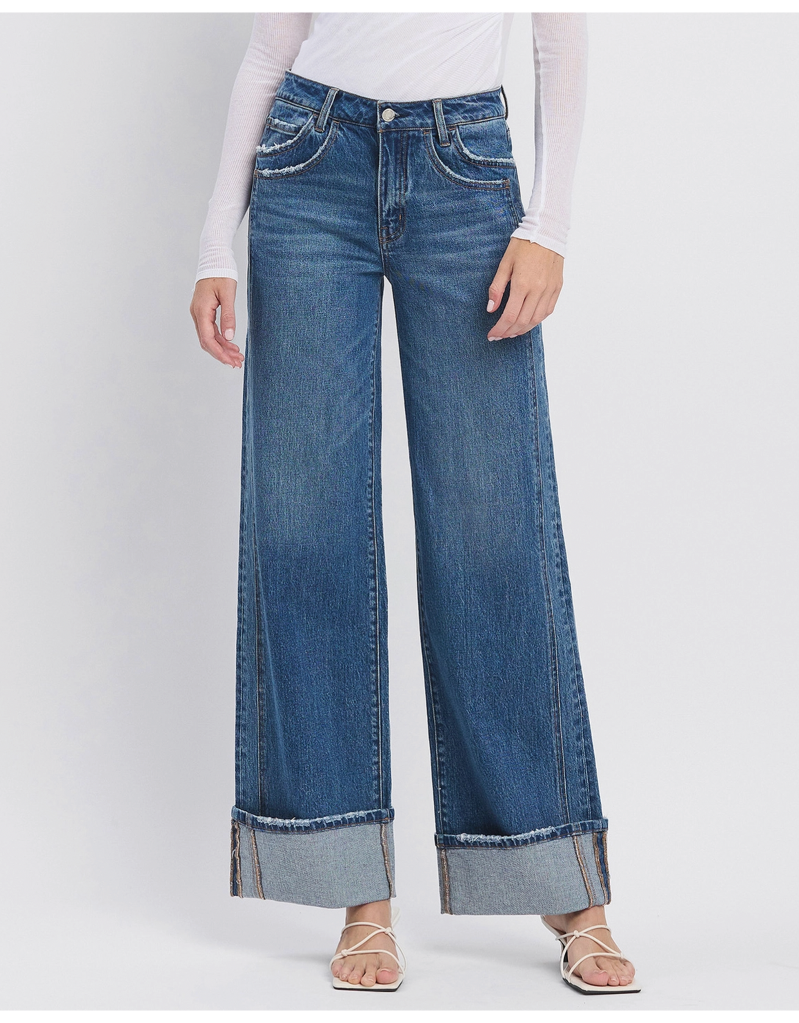 VERVET VERVET - High Rise Cuffed Baggy Wide Panel Jean (Shine)