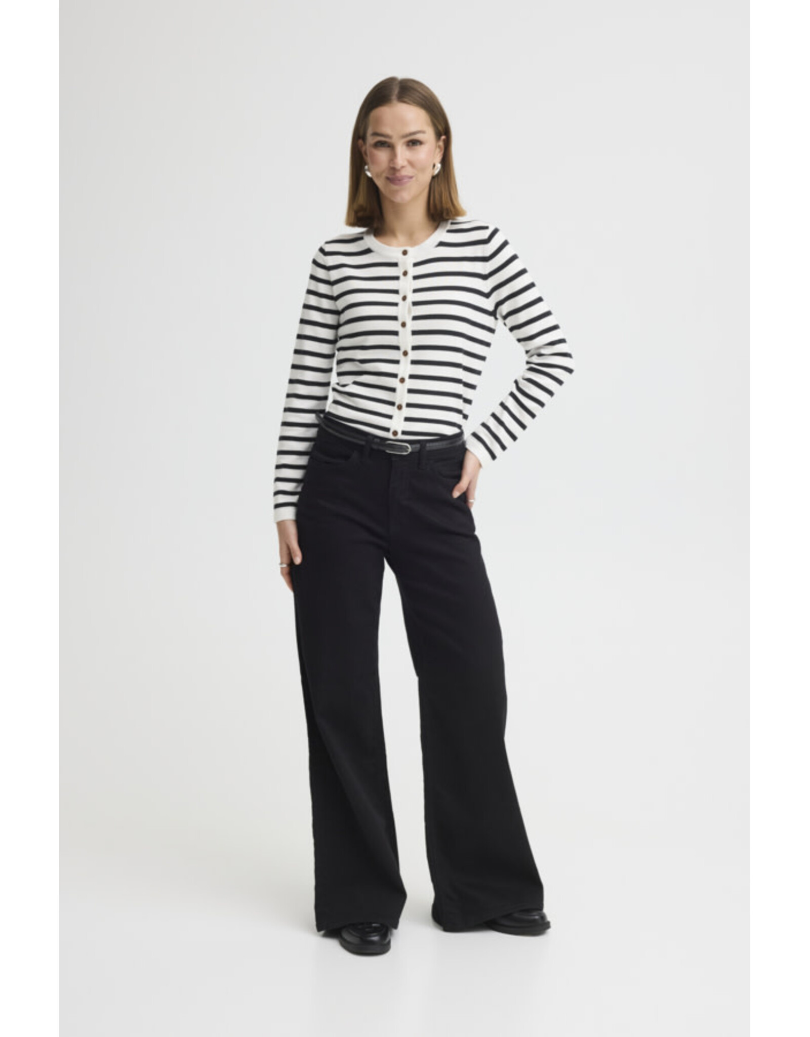 ICHI ICHI - Luls Striped Cardigan (Total Eclipse / White)