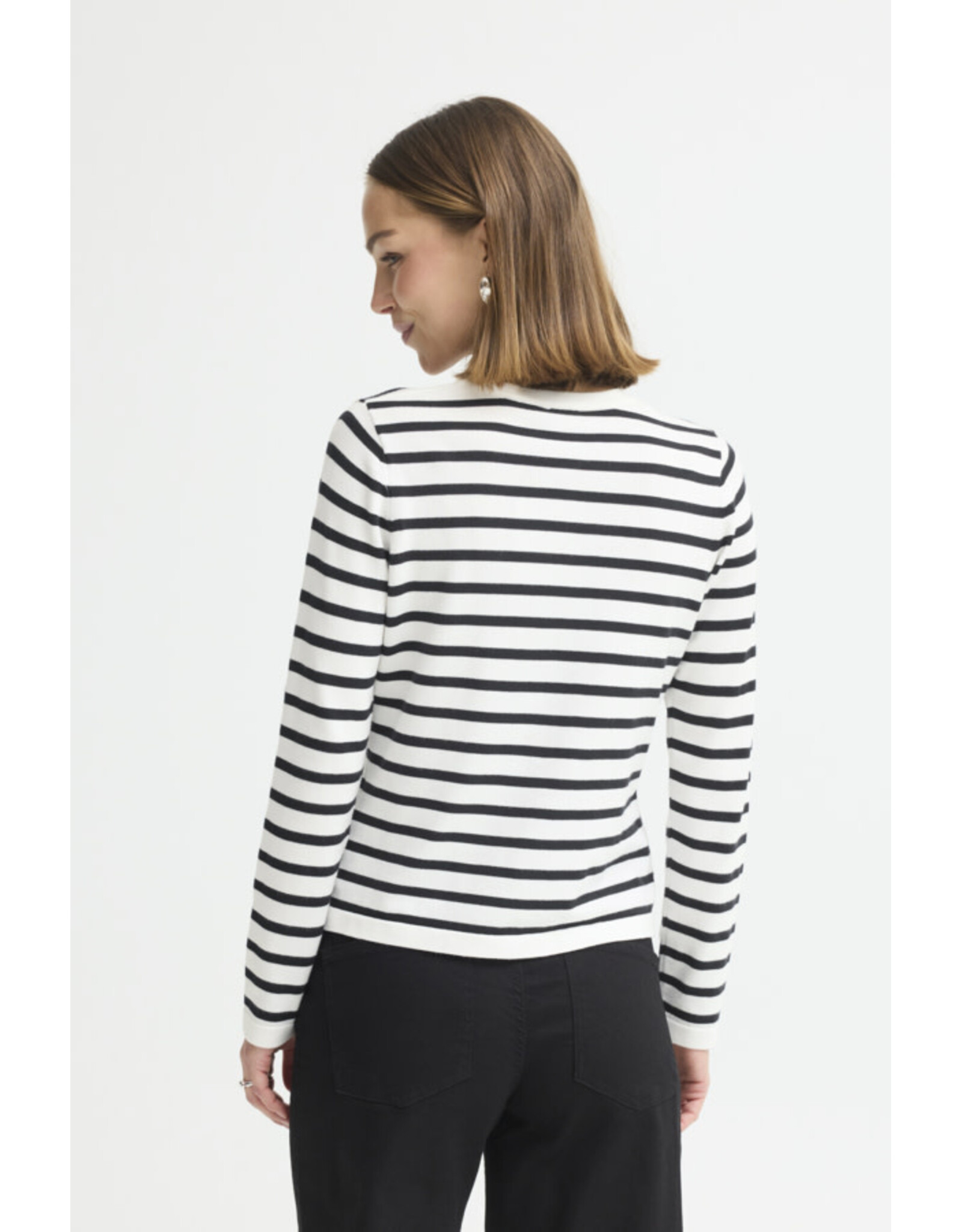 ICHI ICHI - Luls Striped Cardigan (Total Eclipse / White)