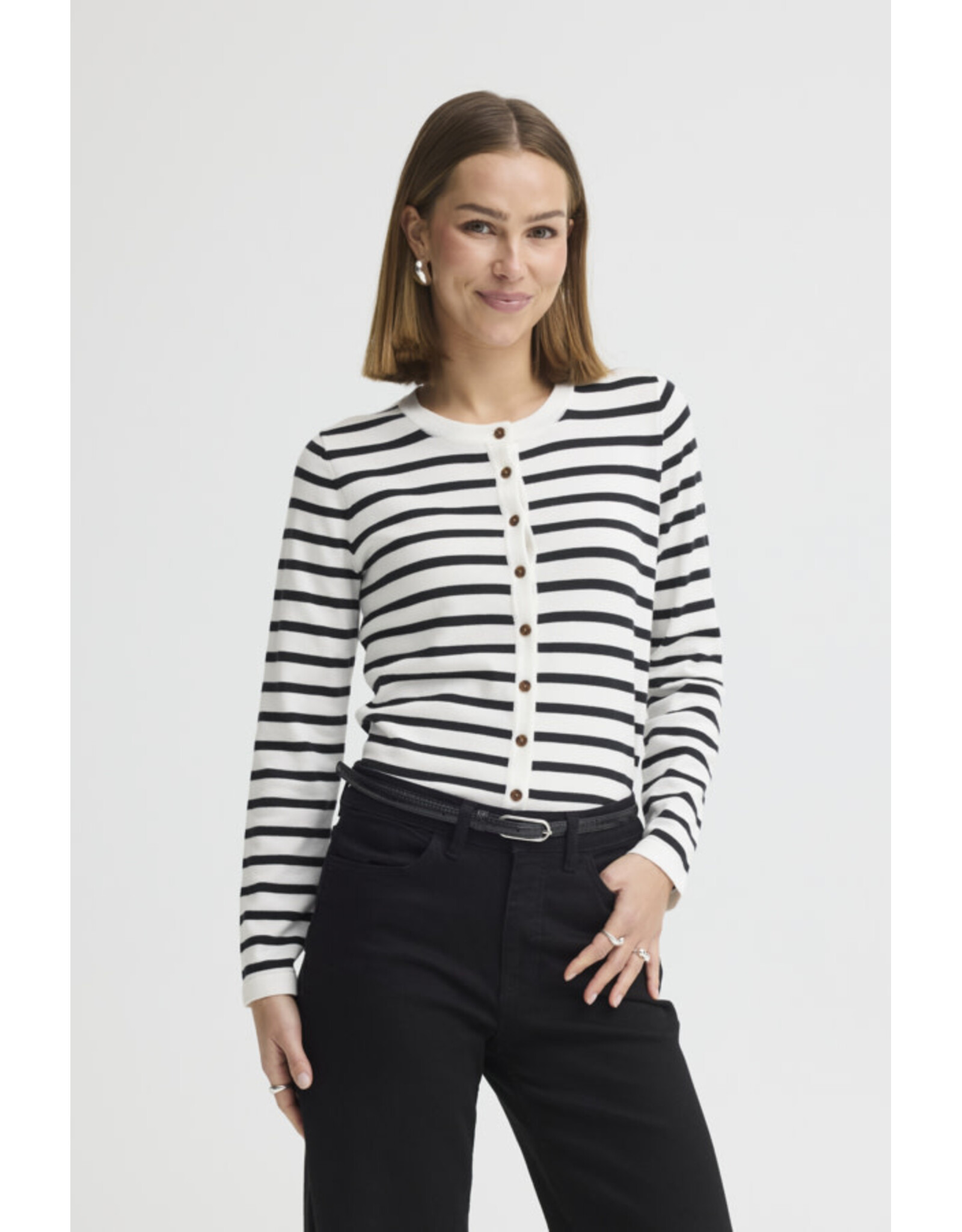 ICHI ICHI - Luls Striped Cardigan (Total Eclipse / White)