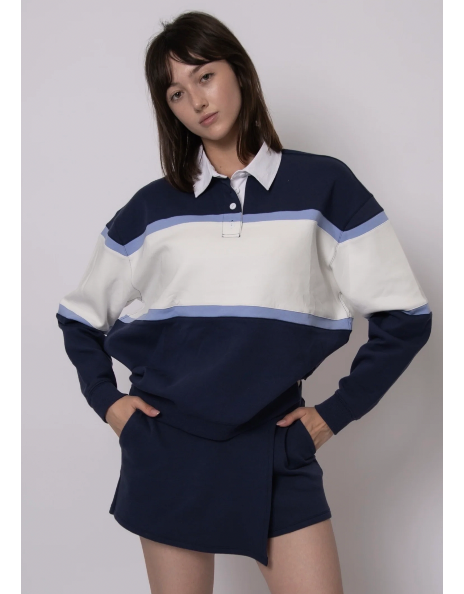 RD Style RD Style - Esther Cotton Soft Knit Long Sleeve Polo (Sea Blue)