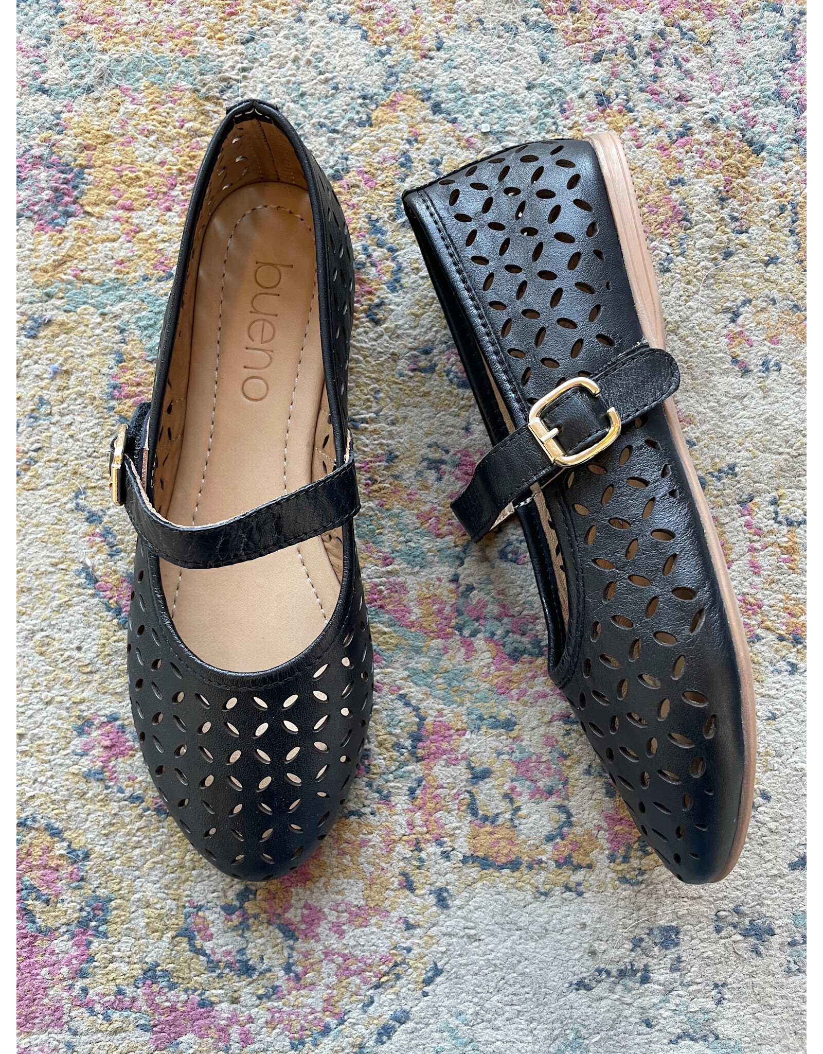 Bueno Bueno - Kehlani Perforated Mary Jane Flat (Black)