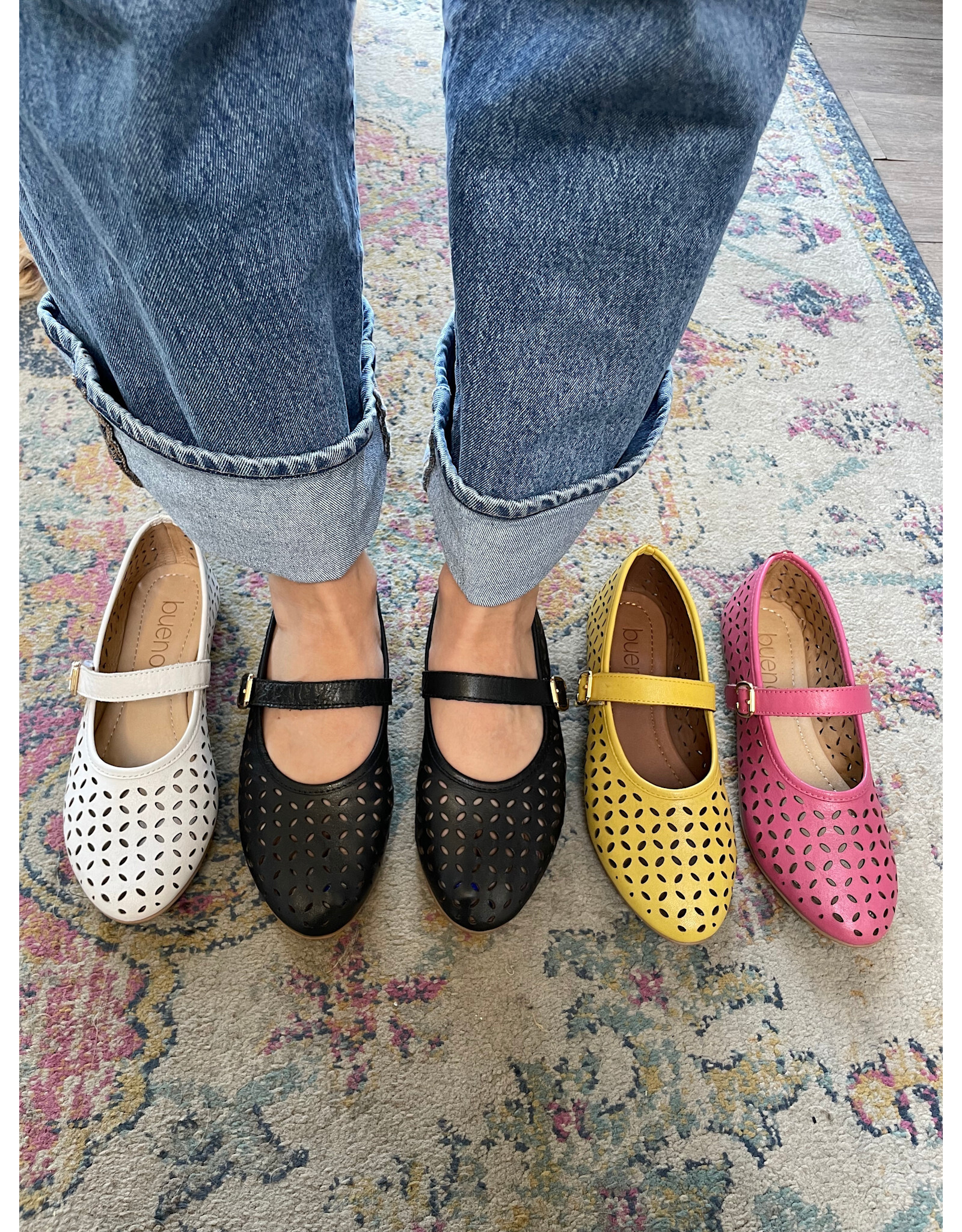 Bueno Bueno - Kehlani Perforated Mary Jane Flat (Ice White)