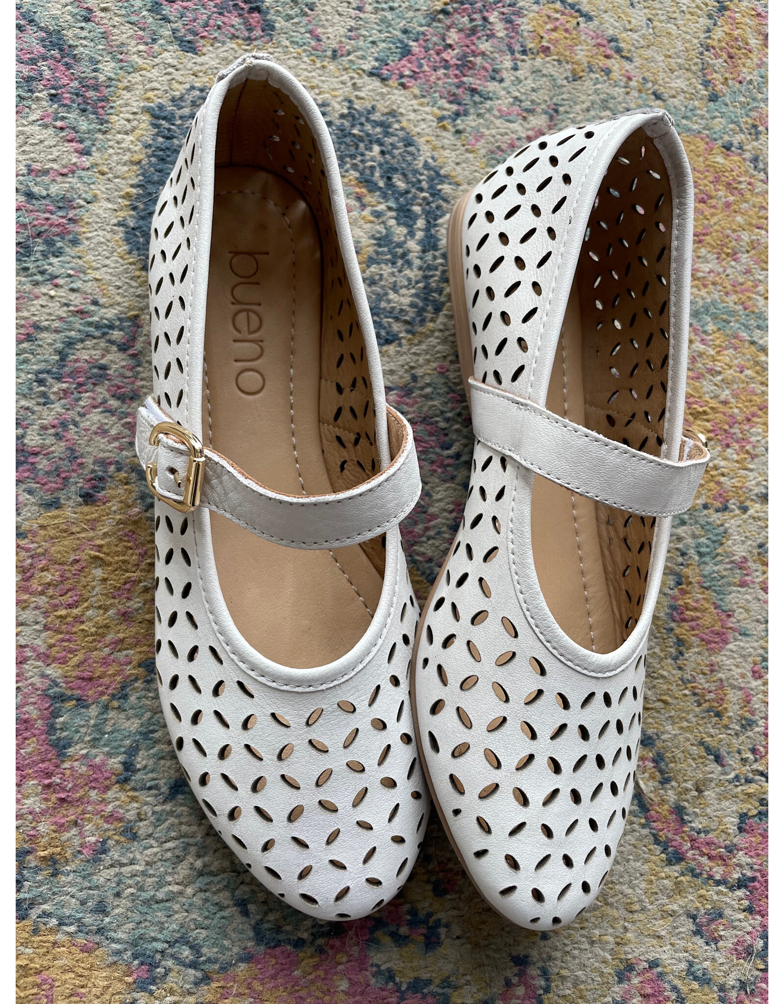 Bueno Bueno - Kehlani Perforated Mary Jane Flat (Ice White)