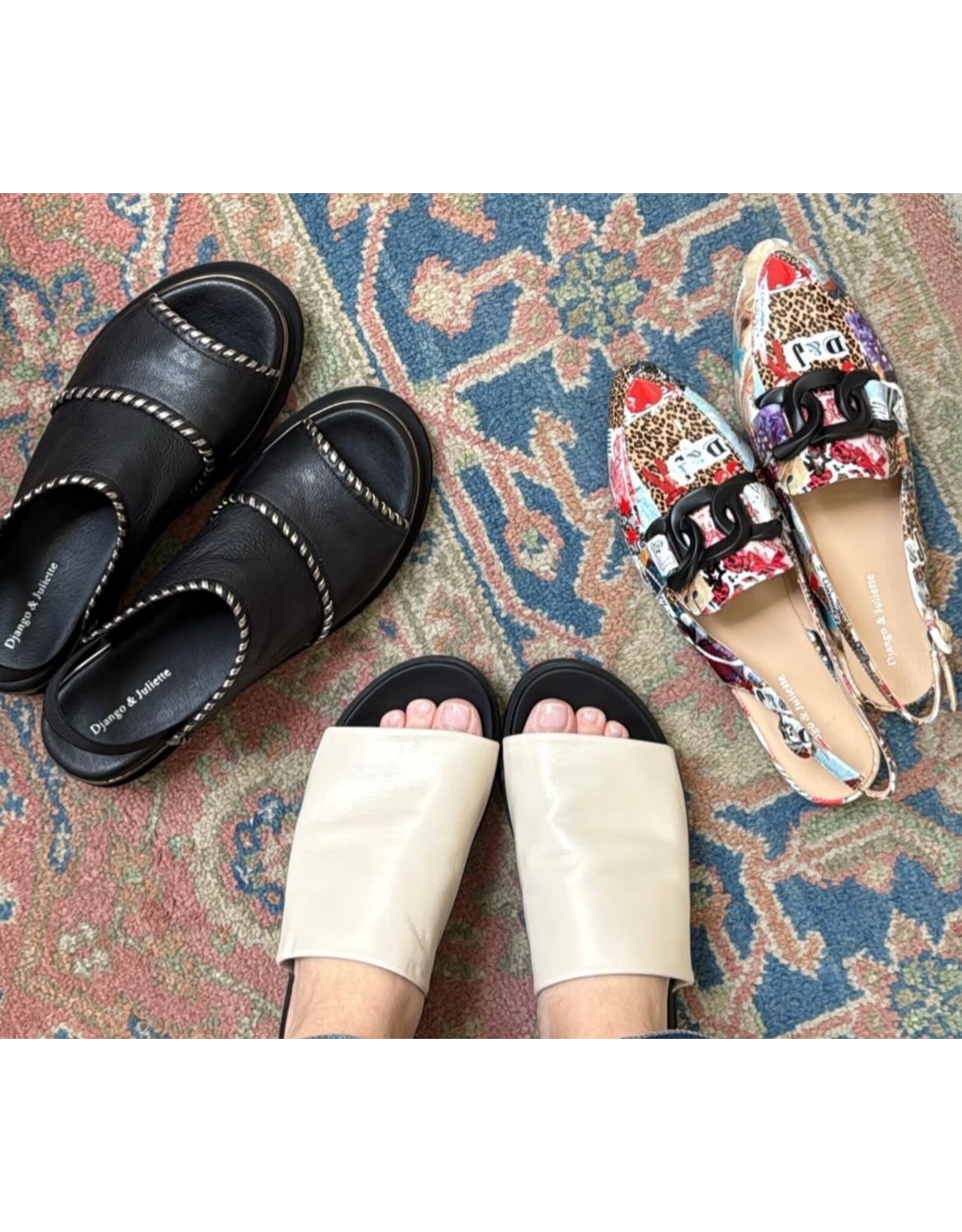 Django and Juliette Django & Juliette - Carlenet Leather Sandal (Black - Pewter)