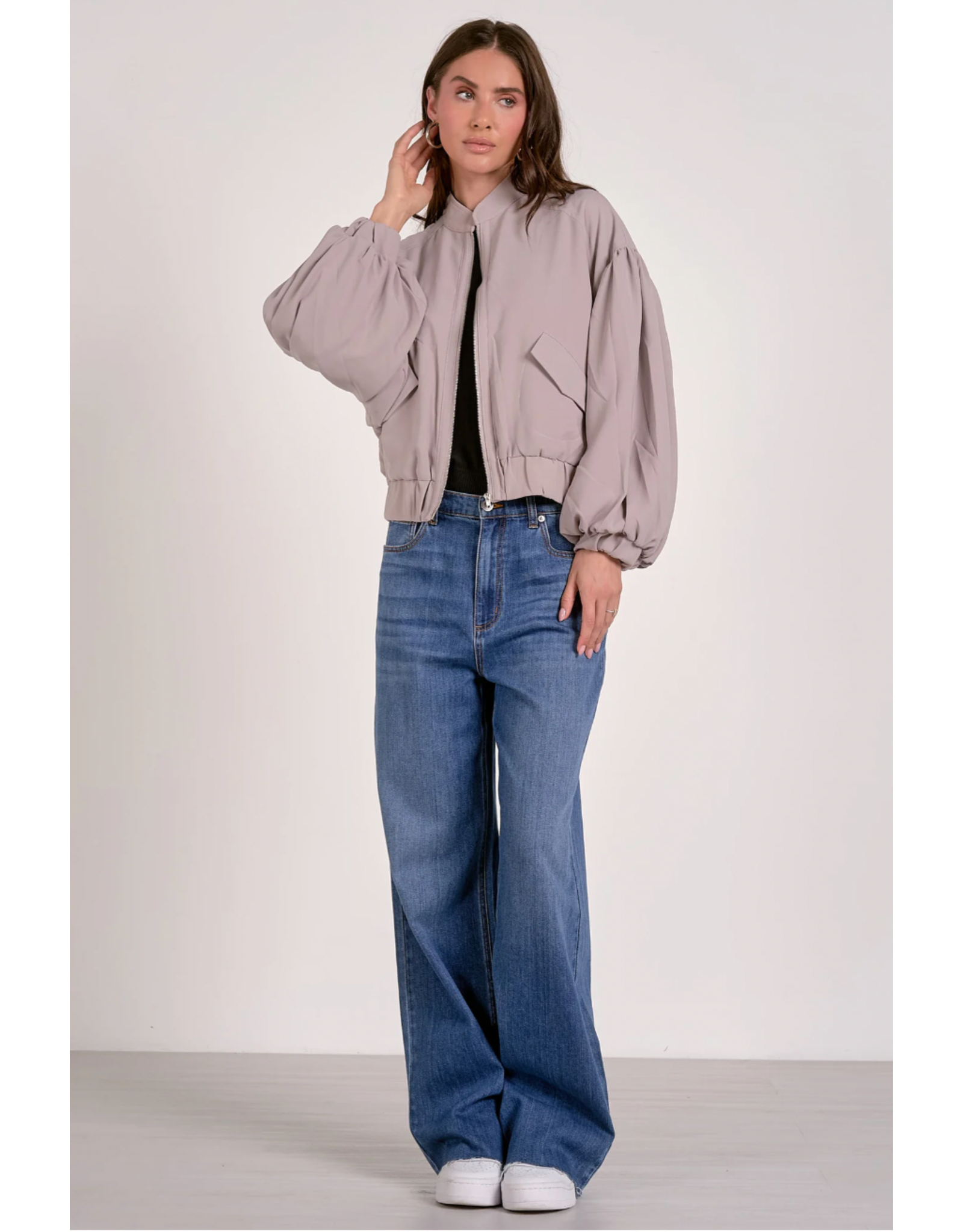 Elan Elan - Jacks Balloon Sleeve Zip Up Jacket (Light Grey)