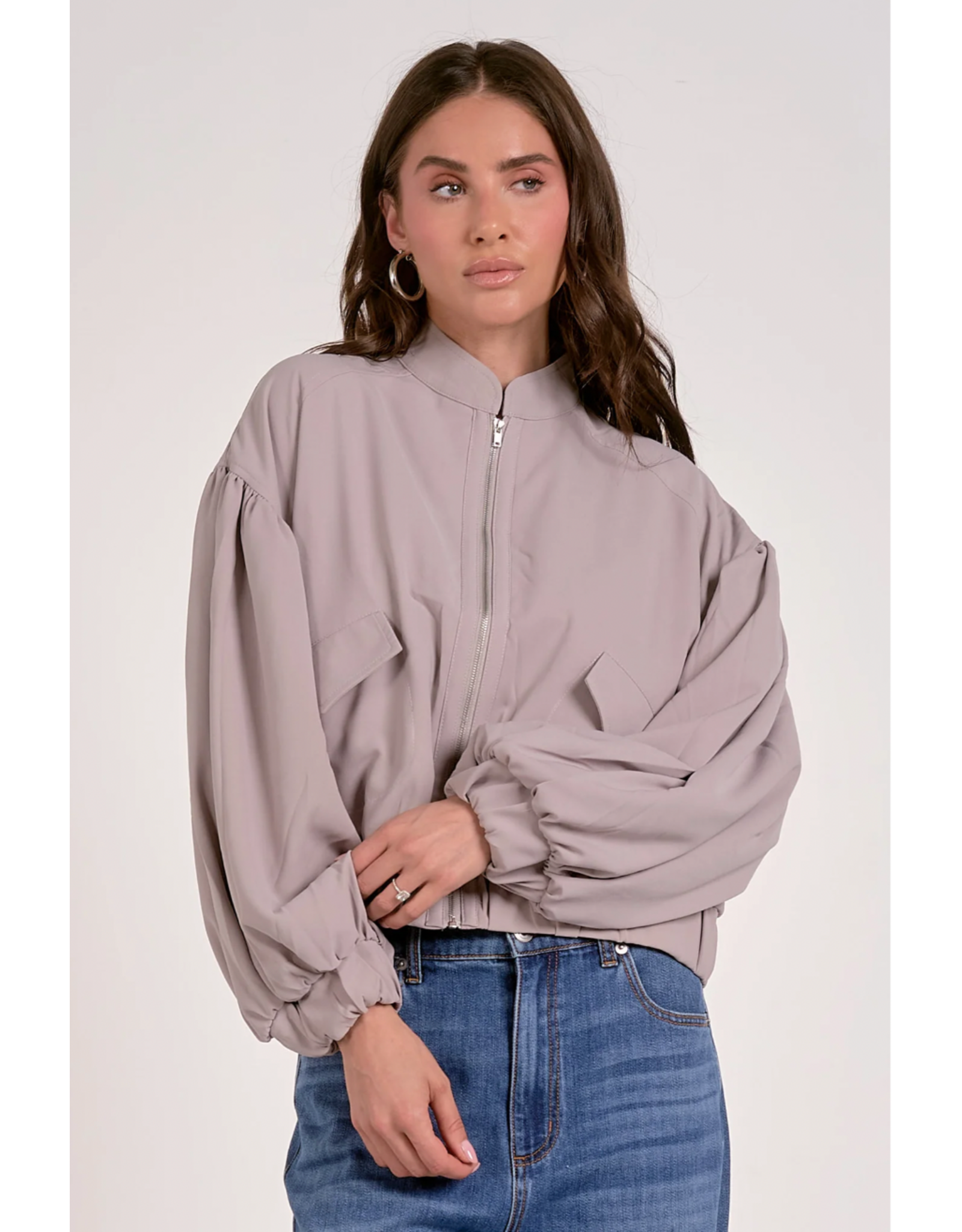 Elan Elan - Jacks Balloon Sleeve Zip Up Jacket (Light Grey)