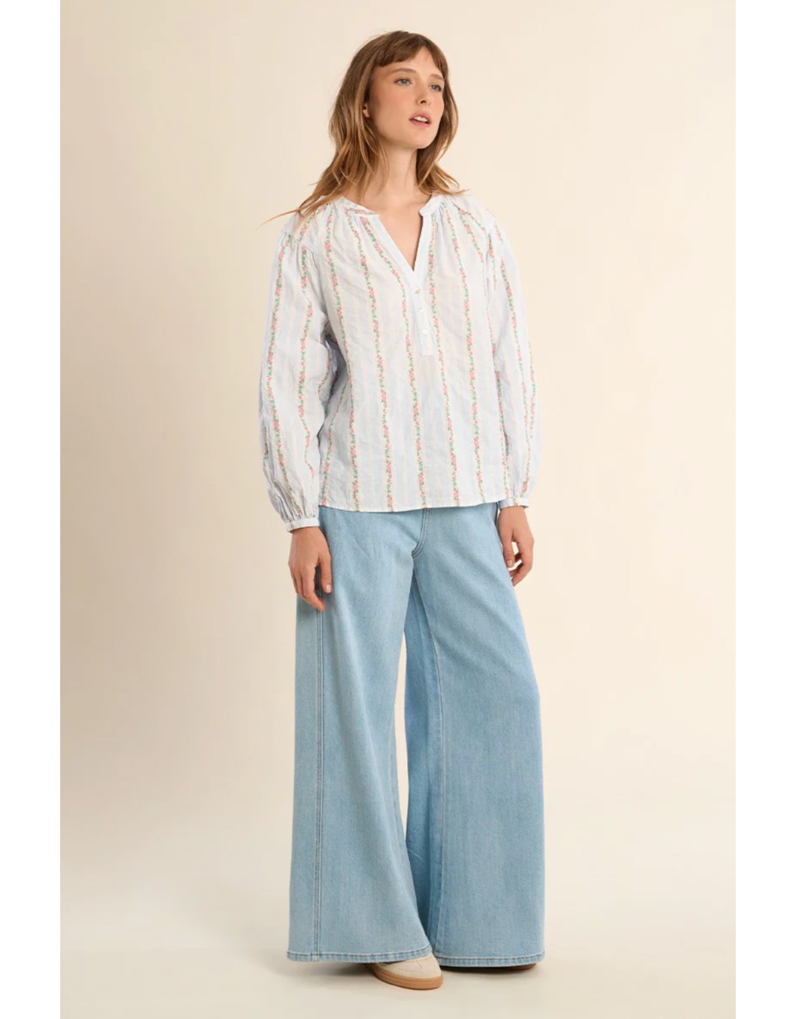 Molly Bracken Molly Bracken -  Stripe / Floral Button Up Blouse