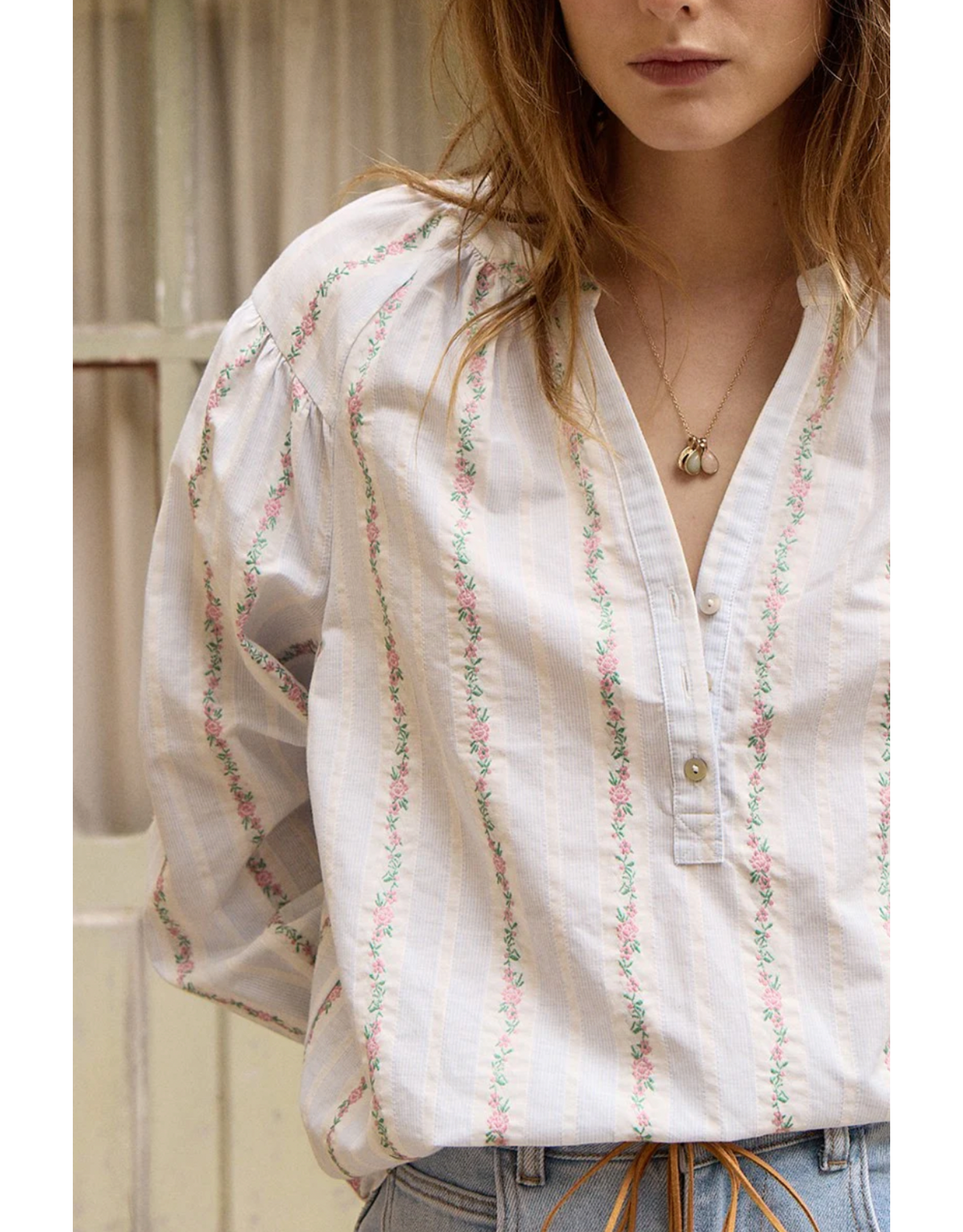 Molly Bracken Molly Bracken -  Stripe / Floral Button Up Blouse