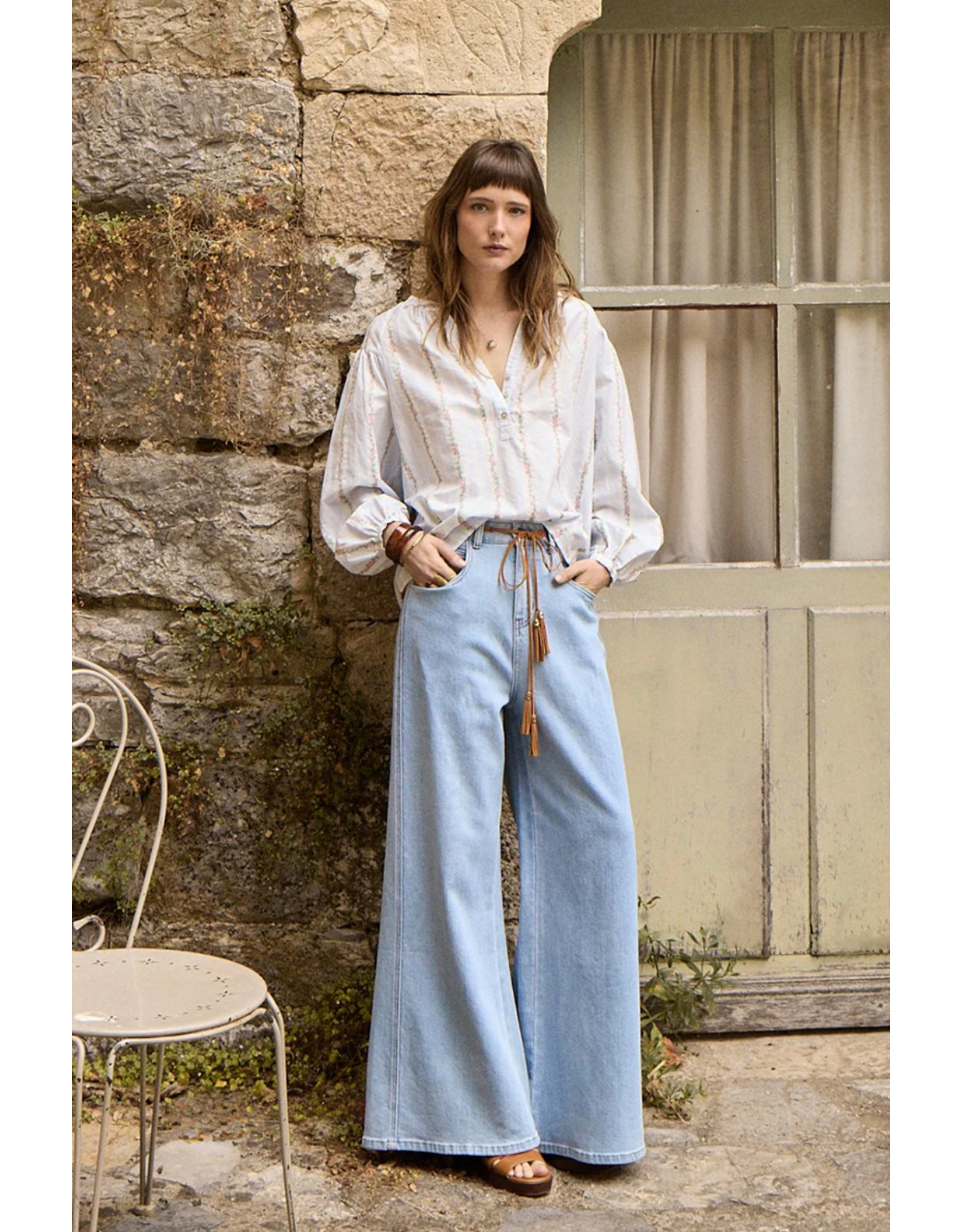 Molly Bracken Molly Bracken -  Stripe / Floral Button Up Blouse