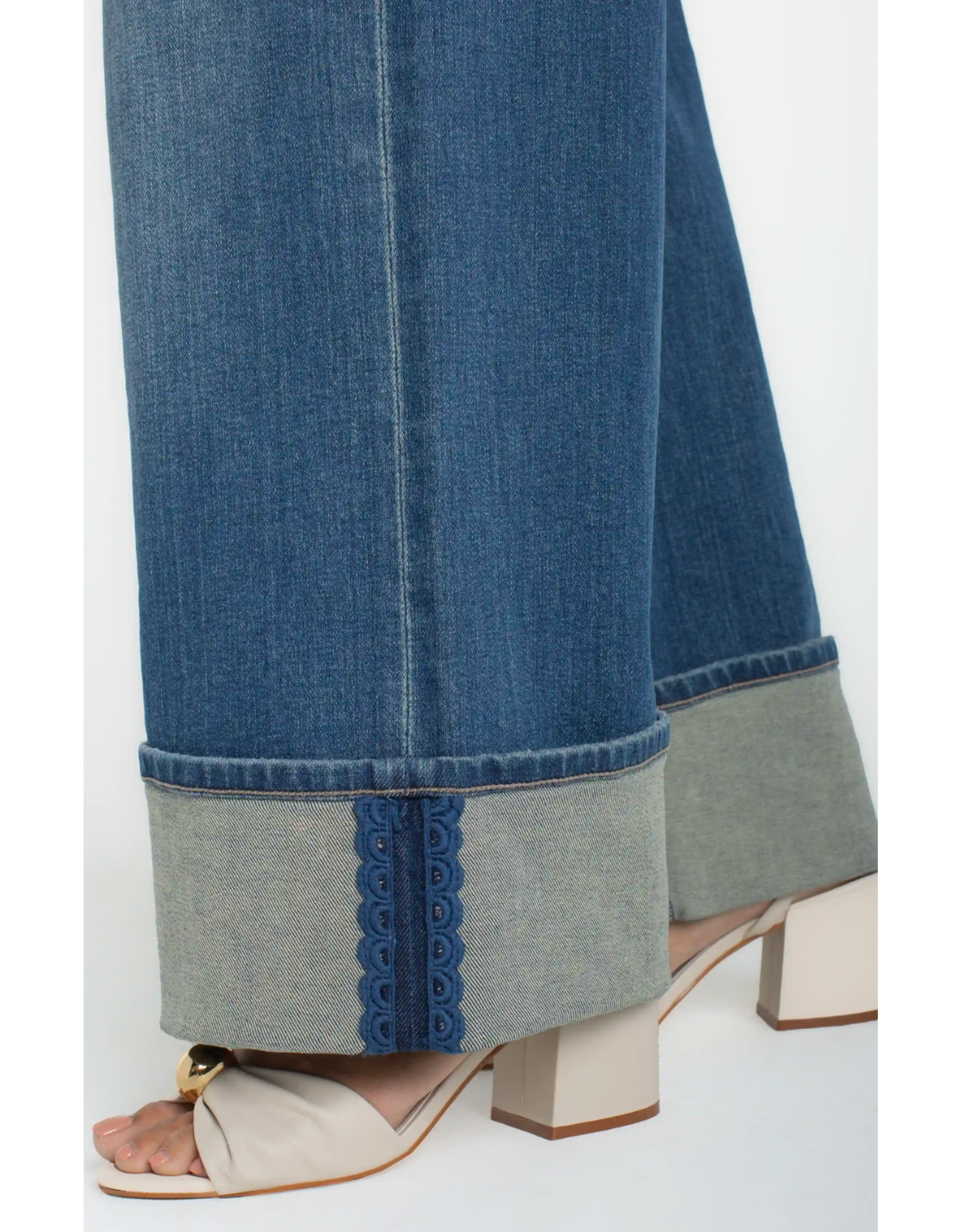 Liverpool Liverpool - Morgan Cuffed Crop Wide Leg W/trim (Tidal Wave)