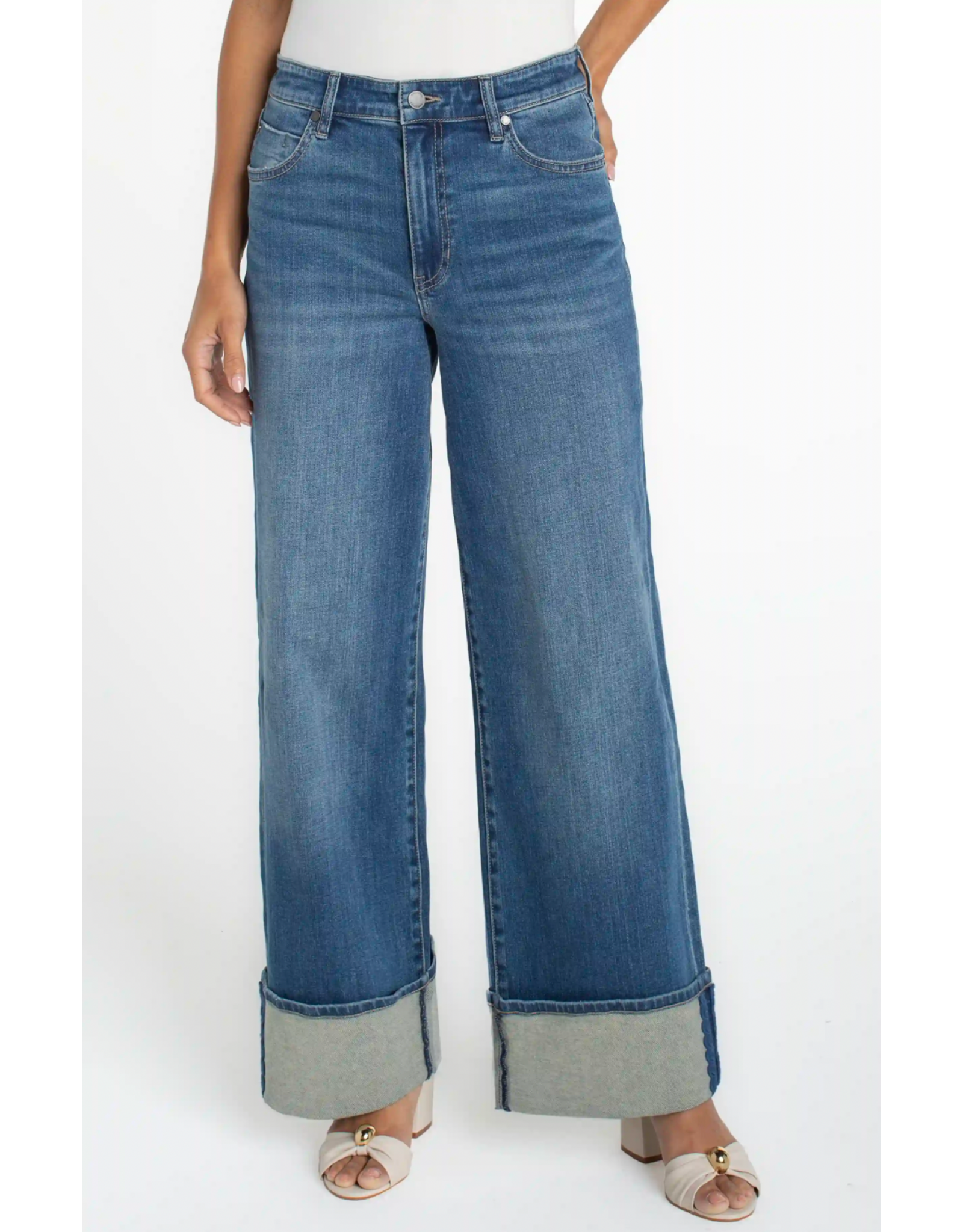 Liverpool Liverpool - Morgan Cuffed Crop Wide Leg W/trim (Tidal Wave)