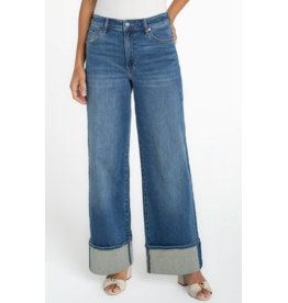 Liverpool Liverpool - Morgan Cuffed Crop Wide Leg W/trim (Tidal Wave)