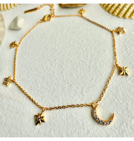 Pika & Bear Pika & Bear - "Andromeda" Stars & Moon Charm Anklet in Gold