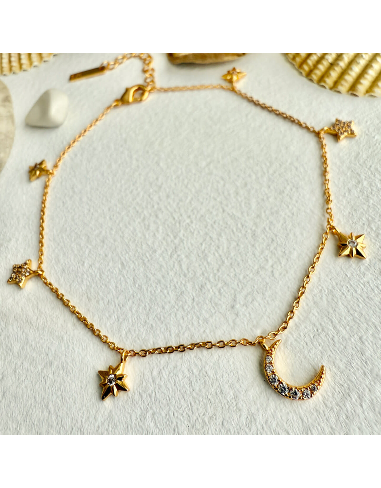 Pika & Bear Pika & Bear - "Andromeda" Stars & Moon Charm Anklet in Gold