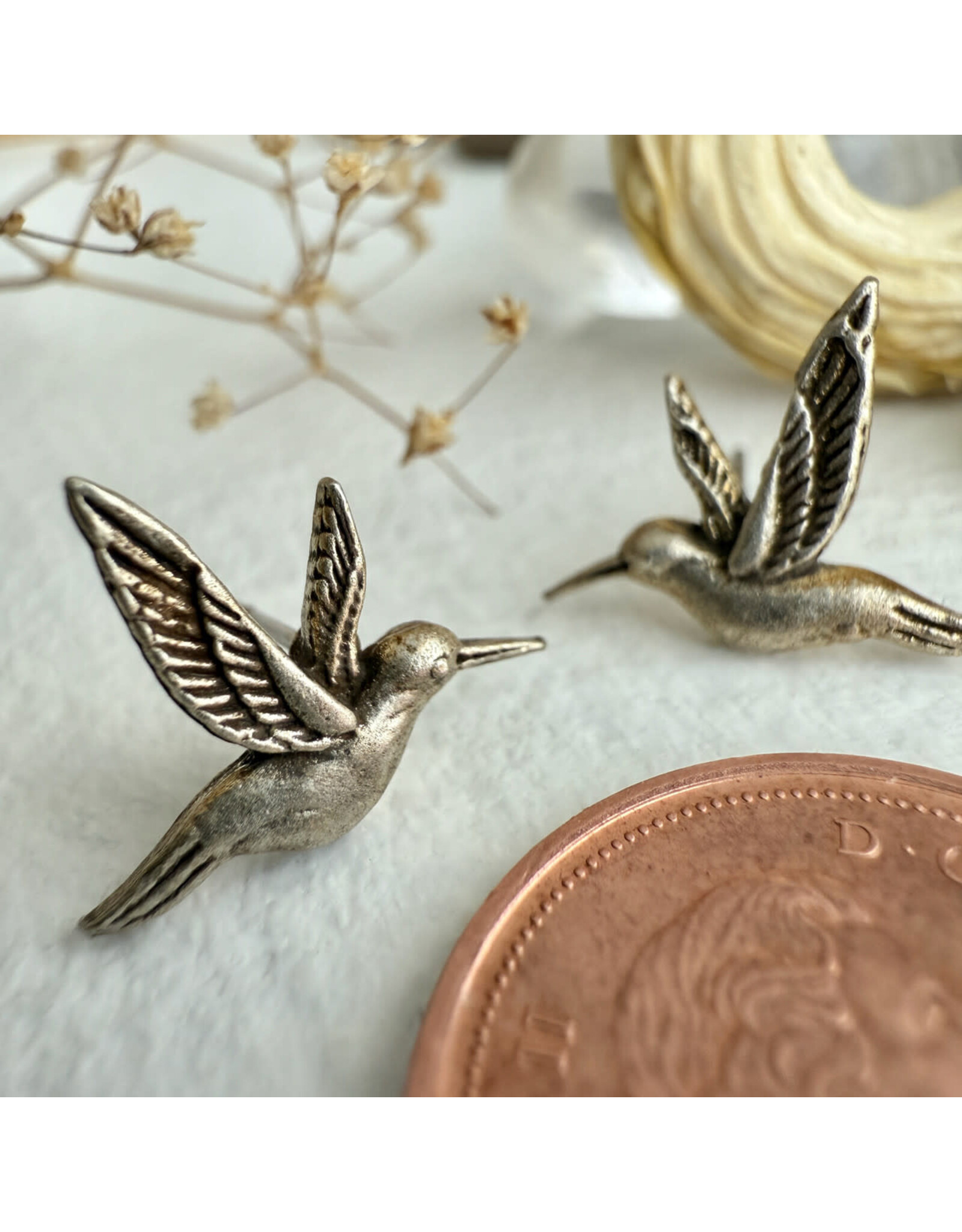 Pika & Bear Pika & Bear - "Calliope" Hummingbird Stud Earrings (Antique Silver)