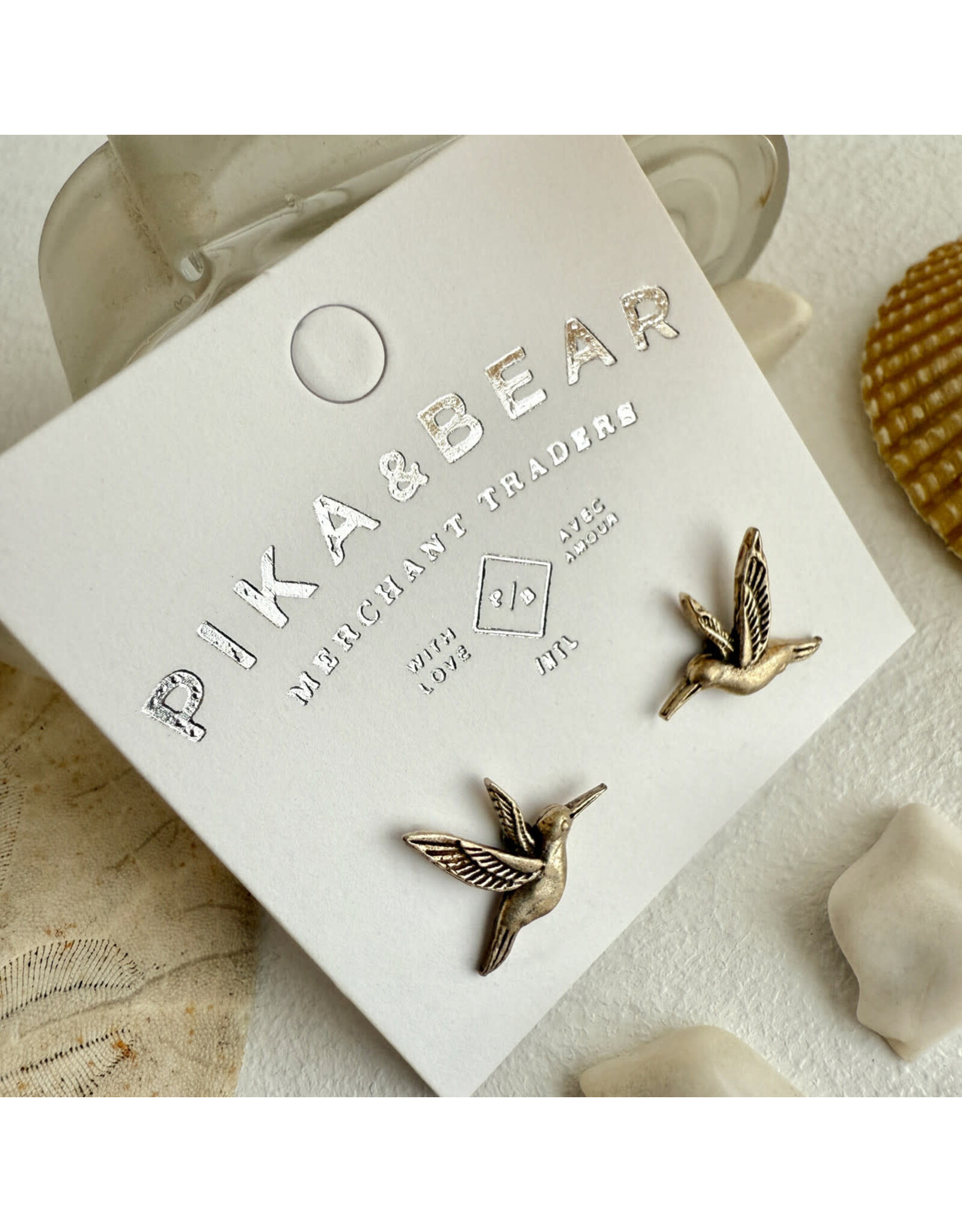 Pika & Bear Pika & Bear - "Calliope" Hummingbird Stud Earrings (Antique Silver)