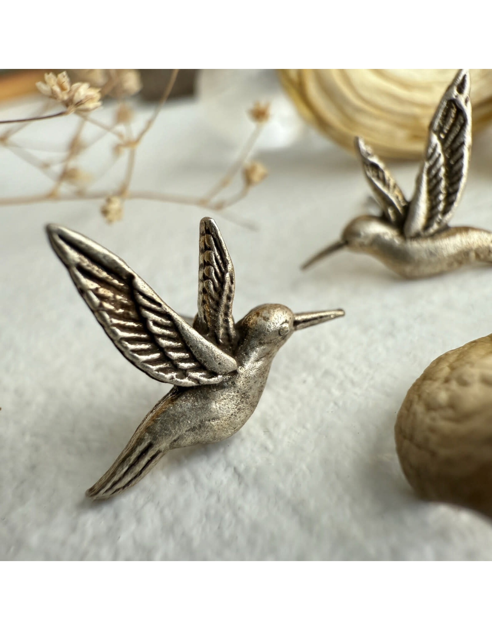 Pika & Bear Pika & Bear - "Calliope" Hummingbird Stud Earrings (Antique Silver)