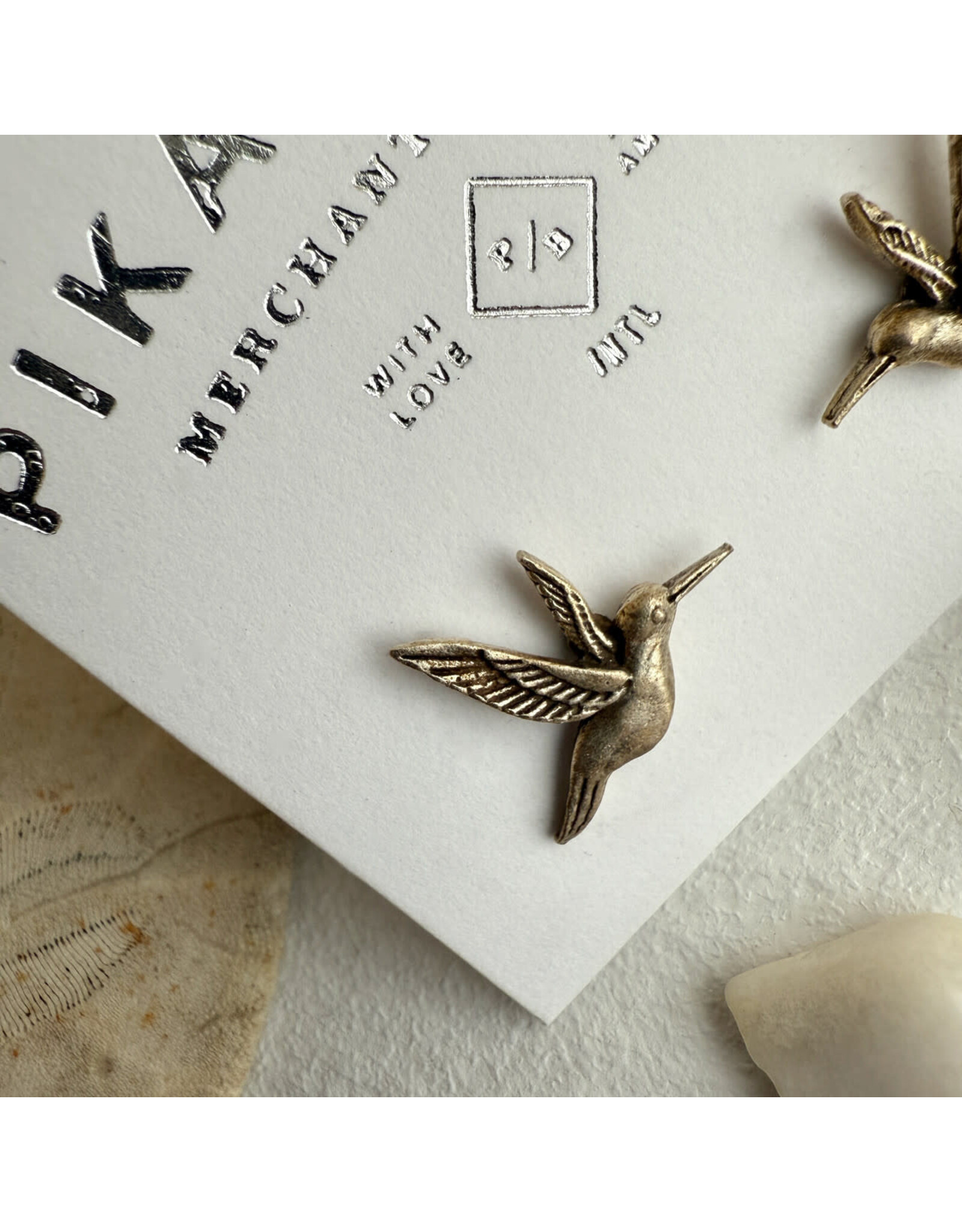 Pika & Bear Pika & Bear - "Calliope" Hummingbird Stud Earrings (Antique Silver)