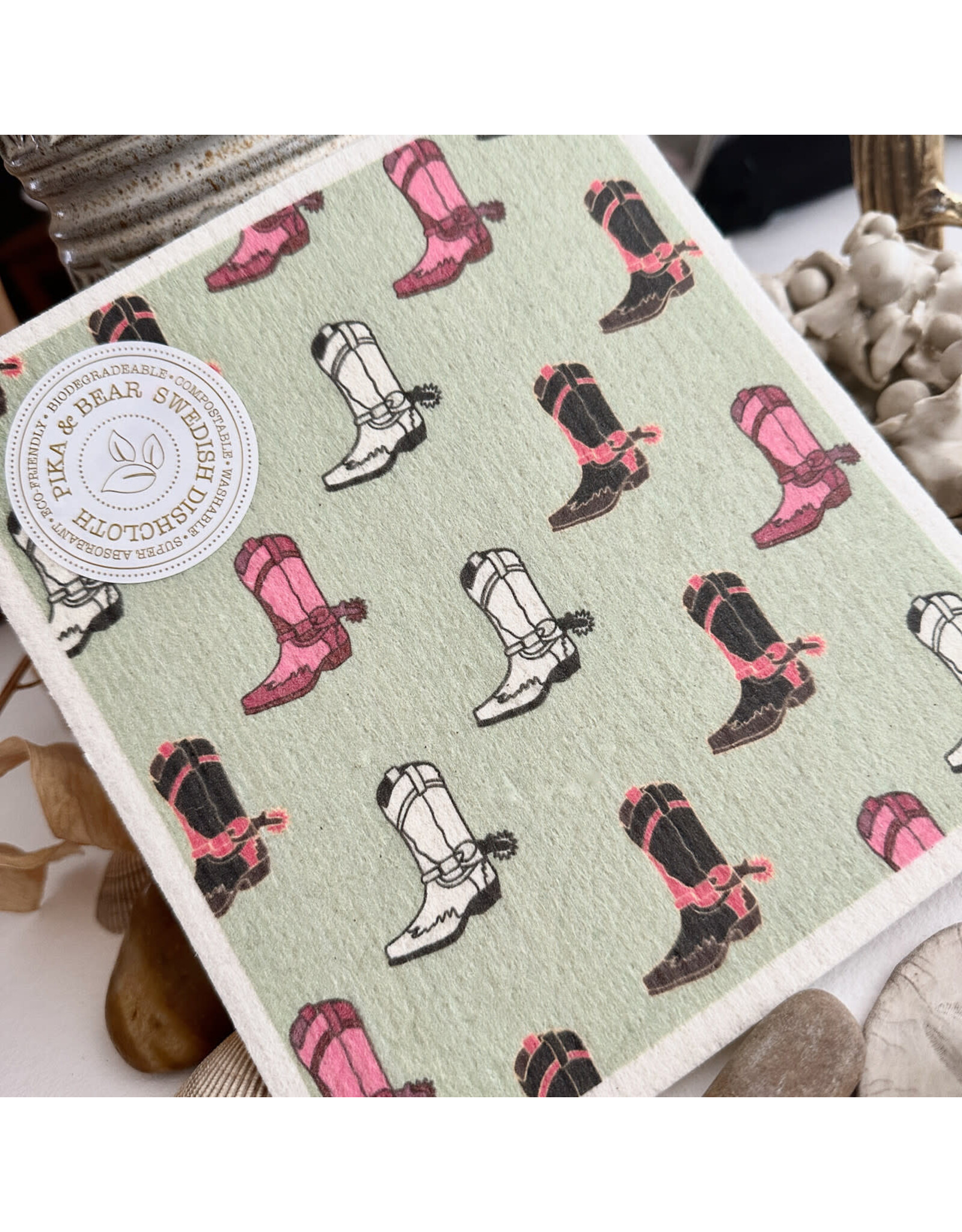 Pika & Bear Pika & Bear - "Boot Scootin" Cowboy Boot Design Swedish Dishcloth