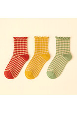 Pika & Bear Pika & Bear - "Lazy J" Waffle Gingham Ankle Socks with Ruffled Edge (3 pack)