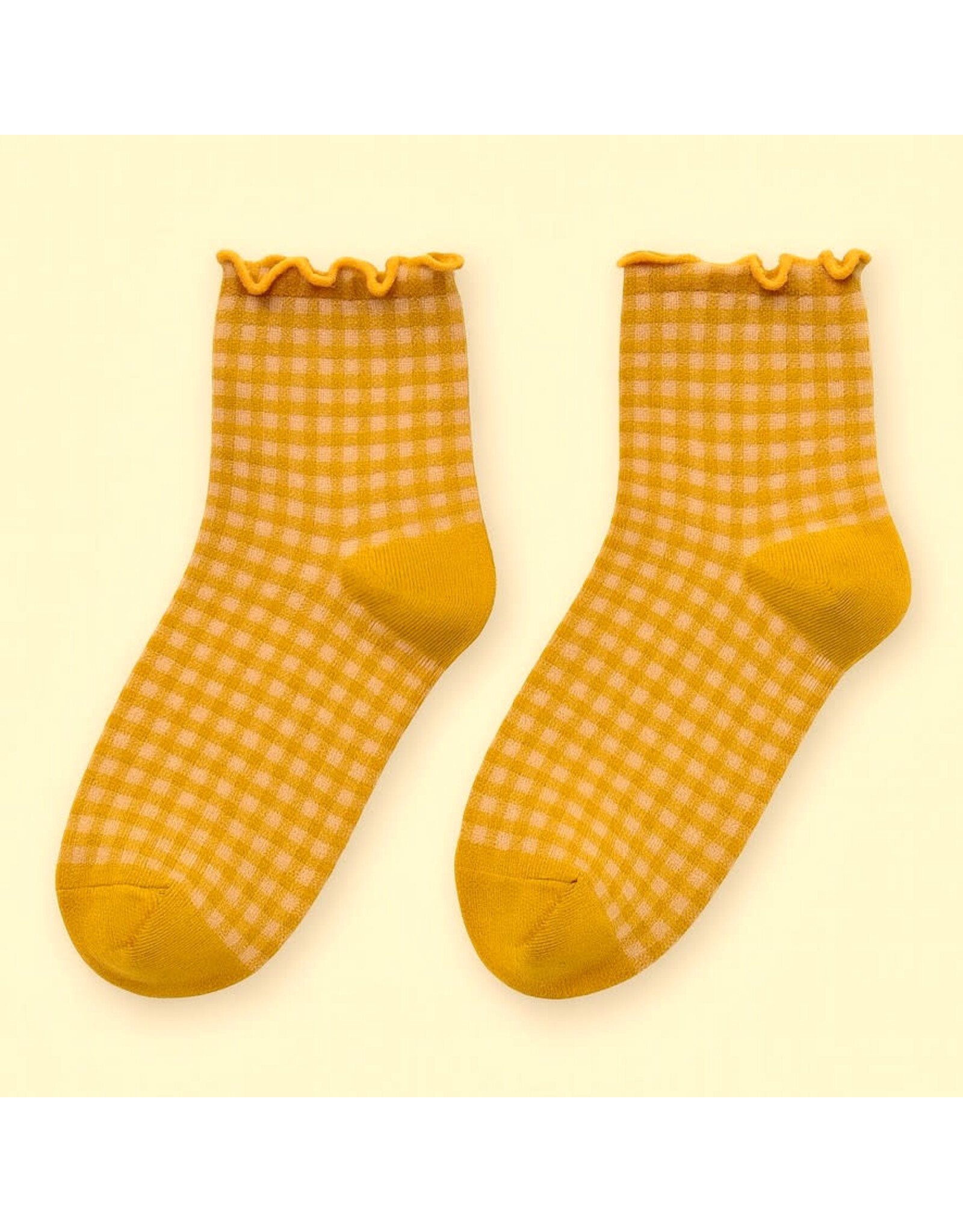 Pika & Bear Pika & Bear - "Lazy J" Waffle Gingham Ankle Socks with Ruffled Edge (3 pack)