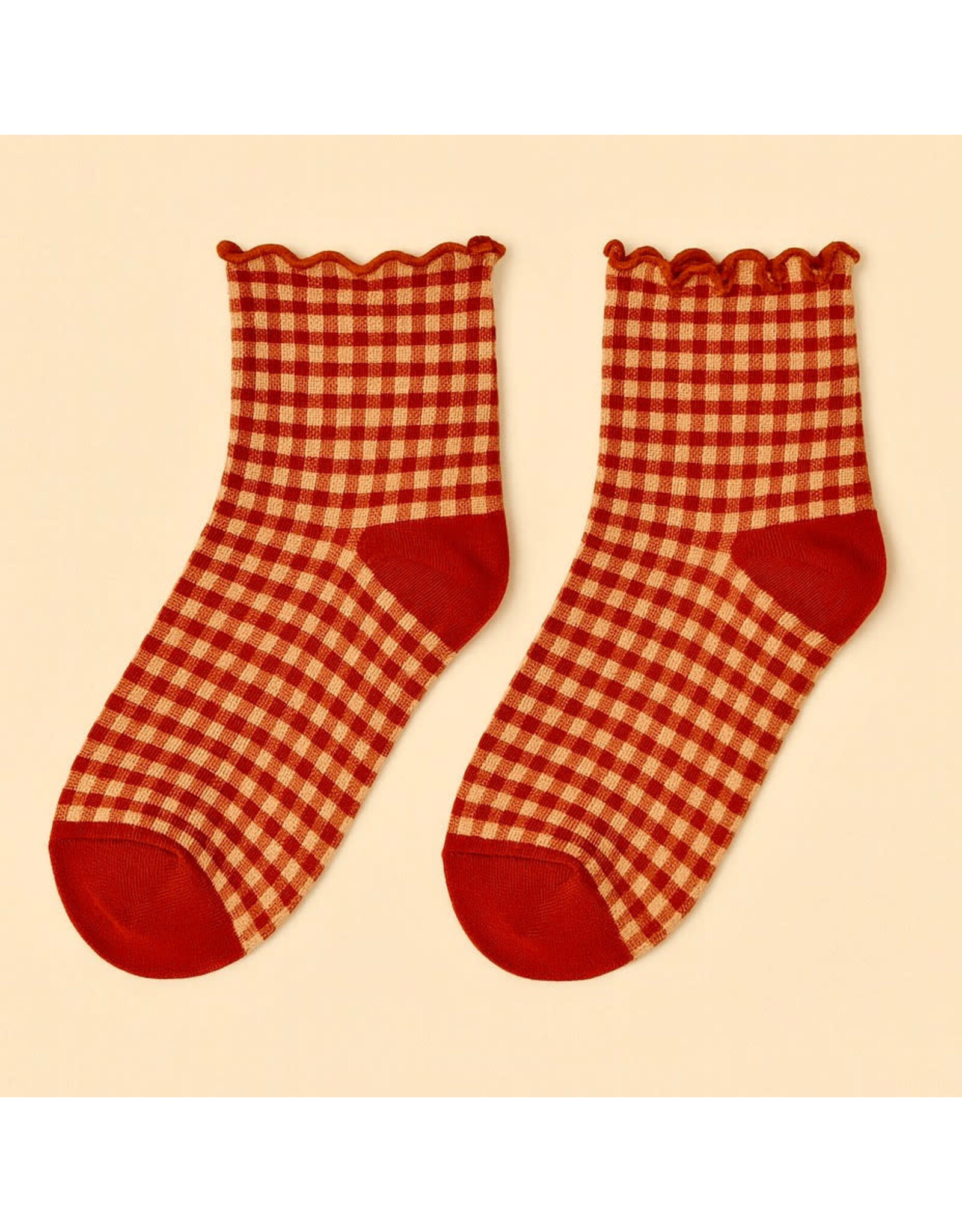 Pika & Bear Pika & Bear - "Lazy J" Waffle Gingham Ankle Socks with Ruffled Edge (3 pack)